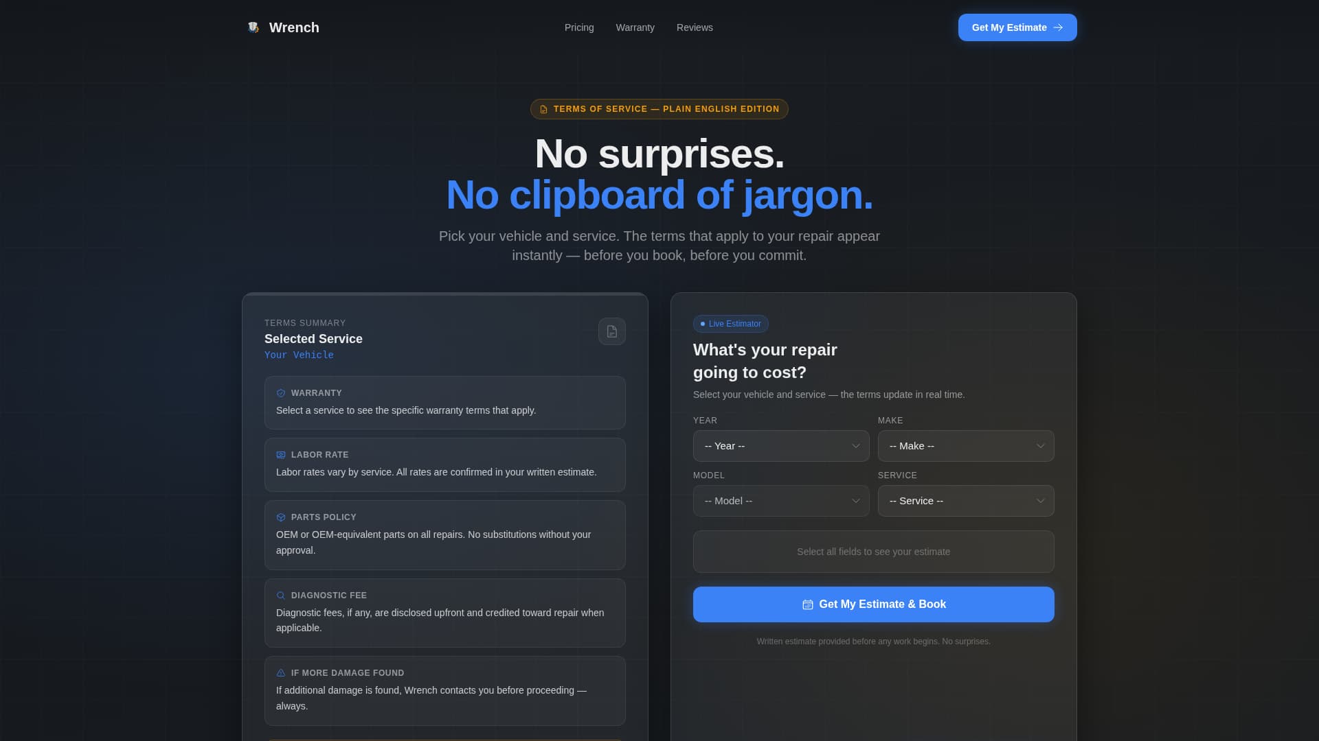 Wrench - Transparent Autorepair Landing Page Template