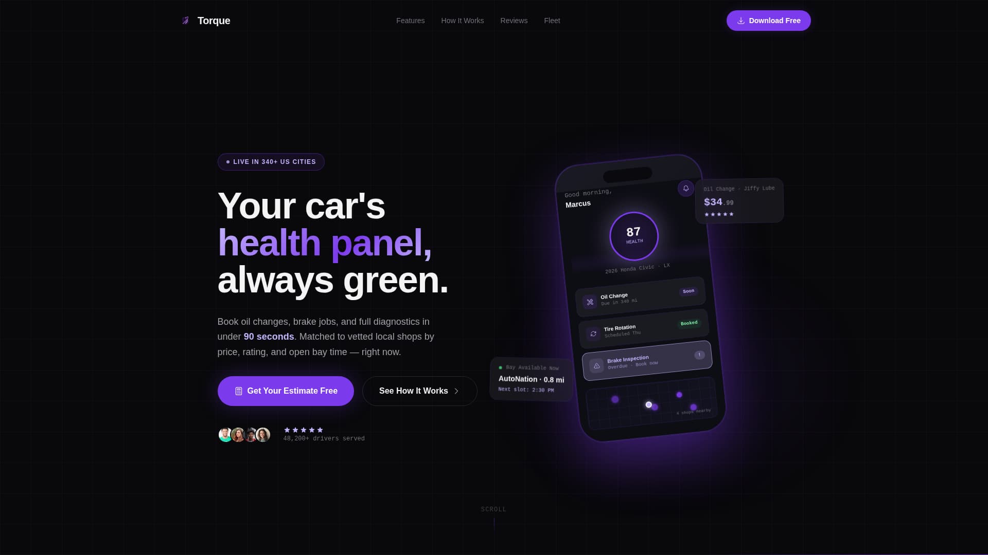 Torque - Instant Autoservice Landing Page Template