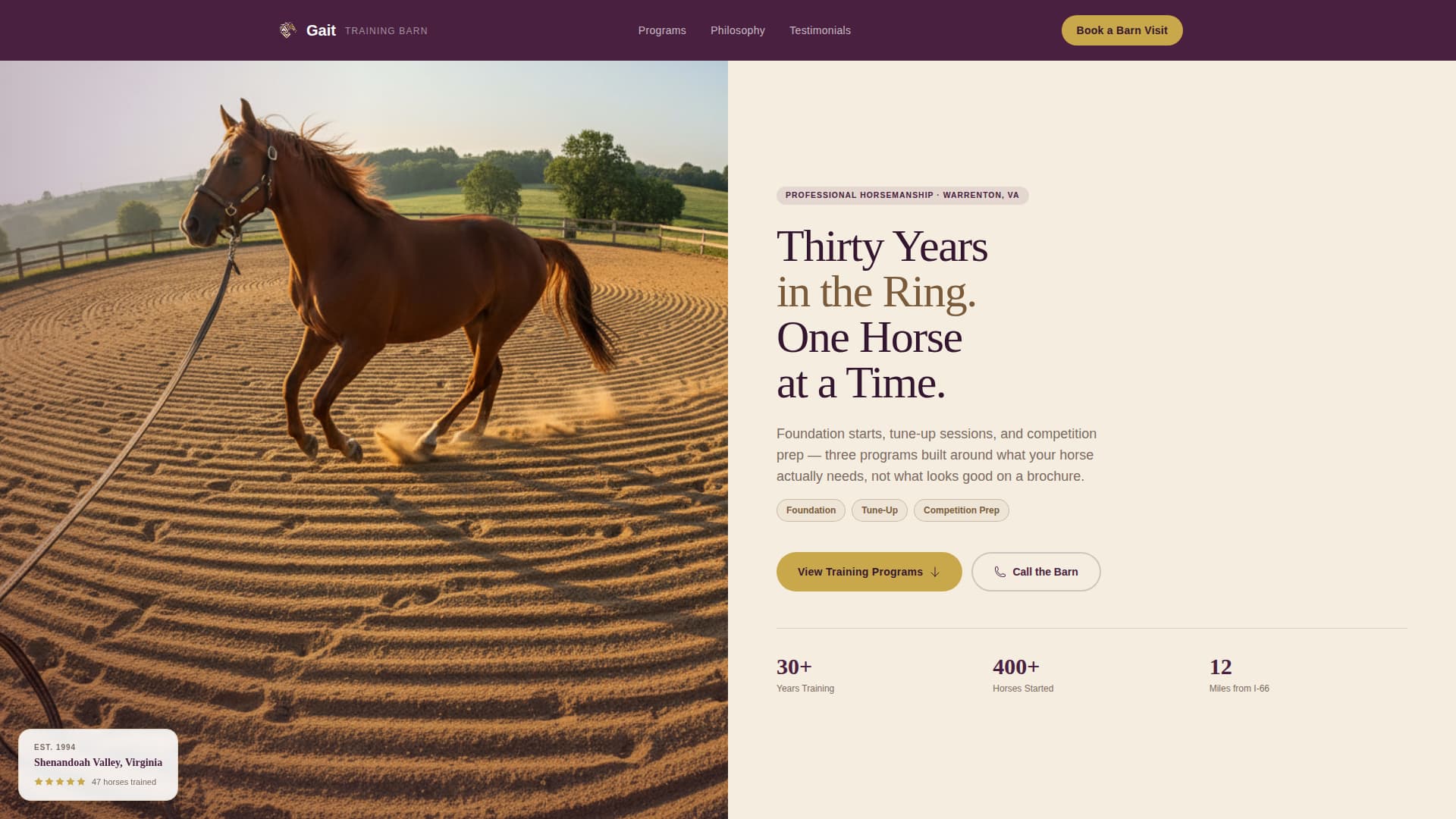 Gait - Trusted Horsetrainer Landing Page Template