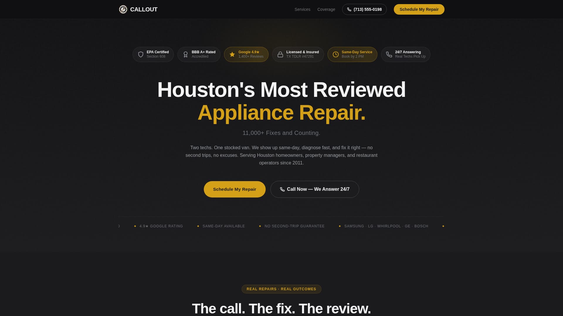 Callout — Dependable Appliance Repair Landing Page Template