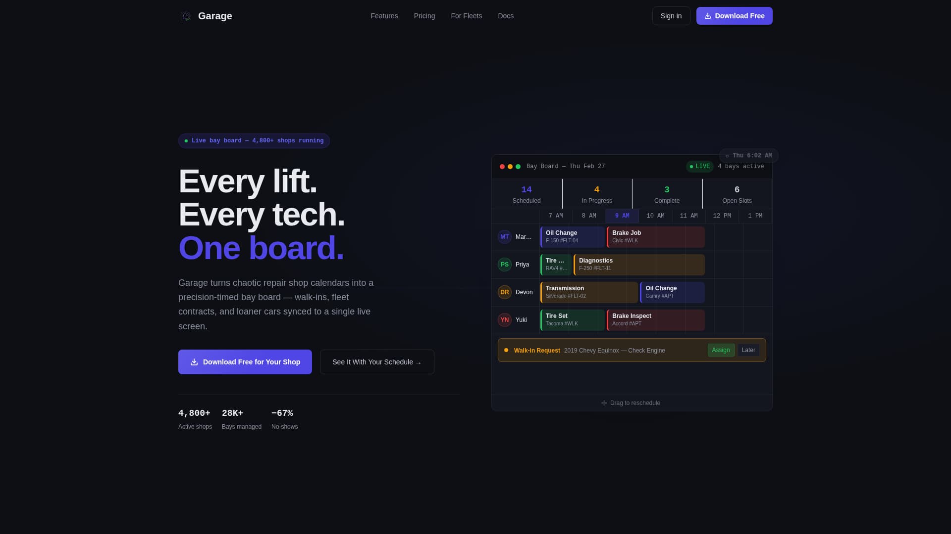 Garage - Precision Automotive Landing Page Template