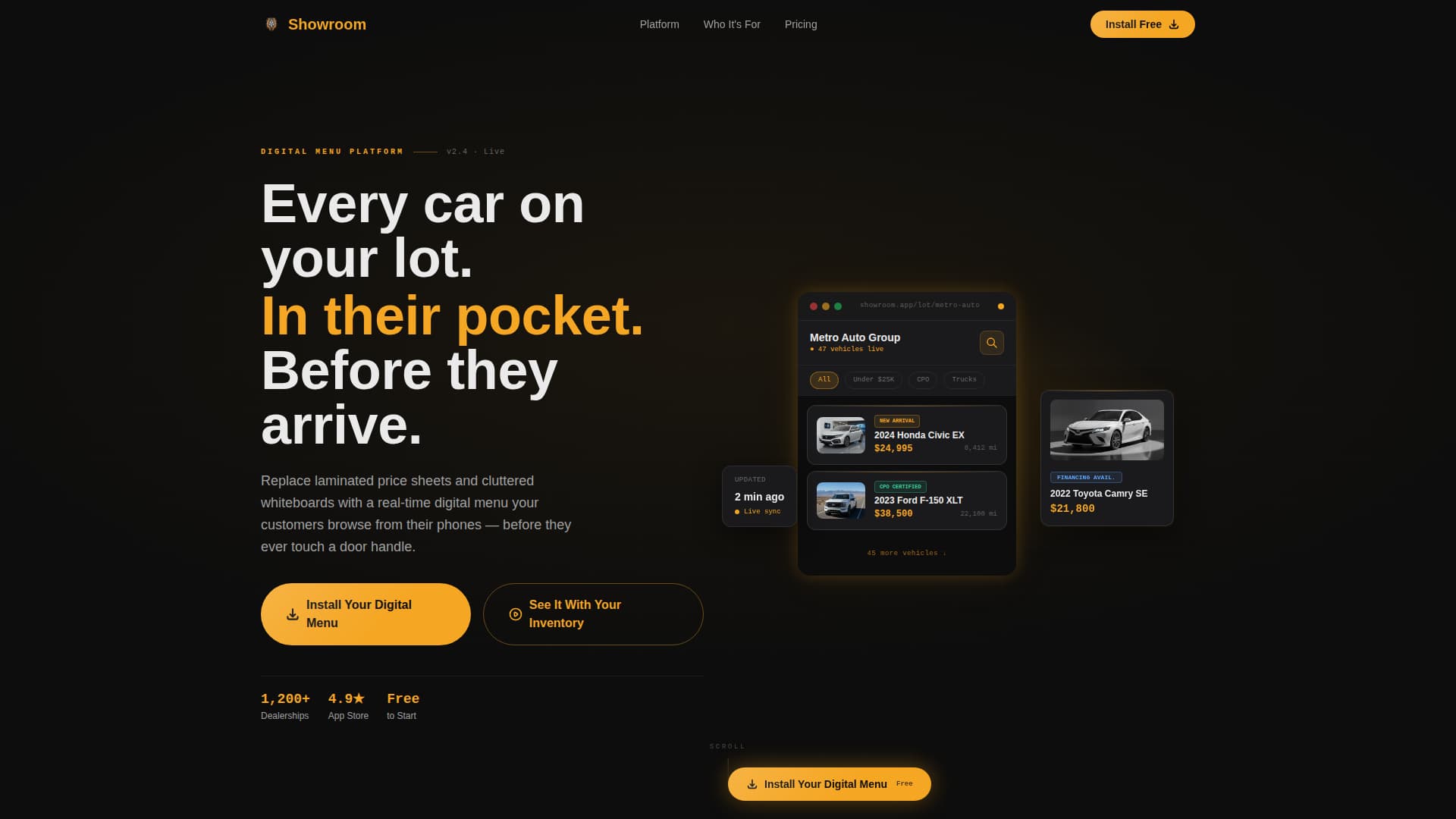 Showroom - Powerful Automotive Landing Page Template