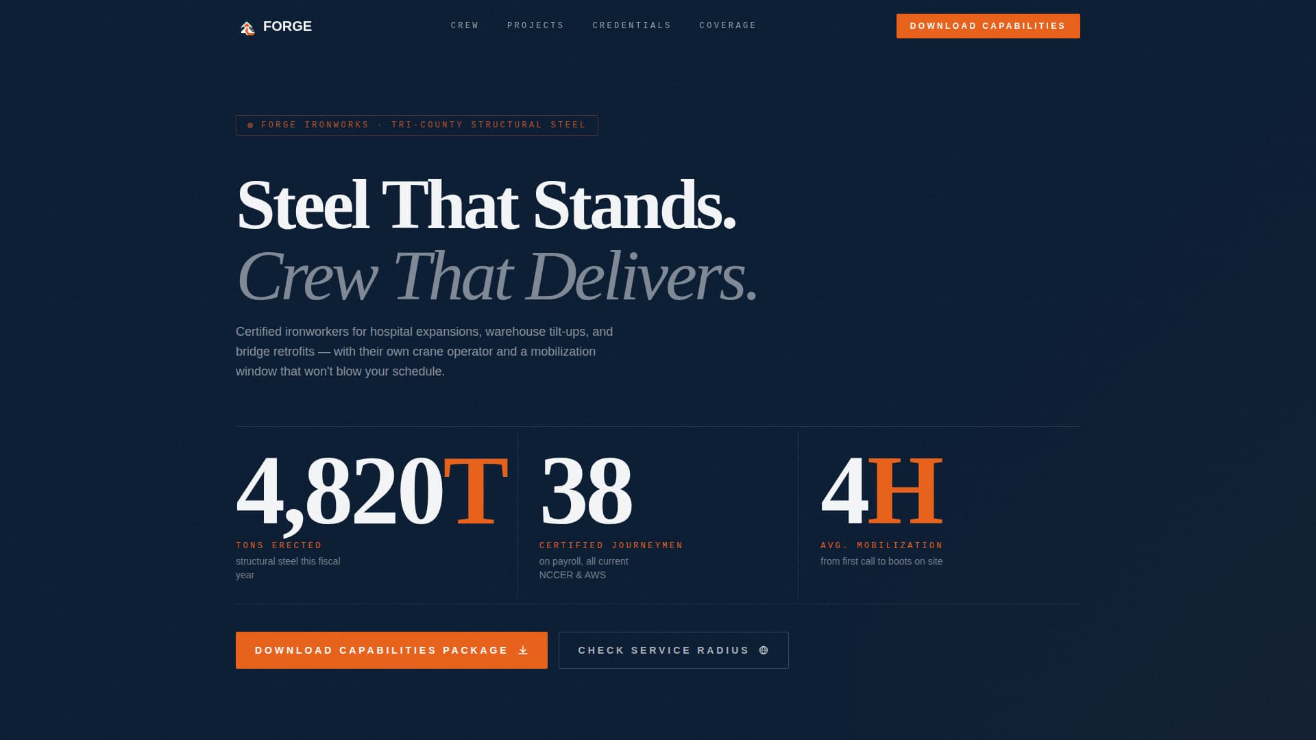 Forge - Industrial Ironworker Landing Page Template