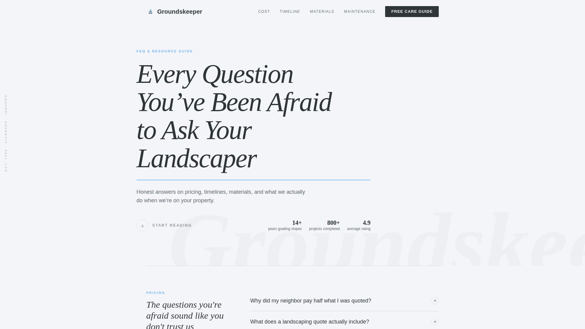 Landscaper FAQ Website Template