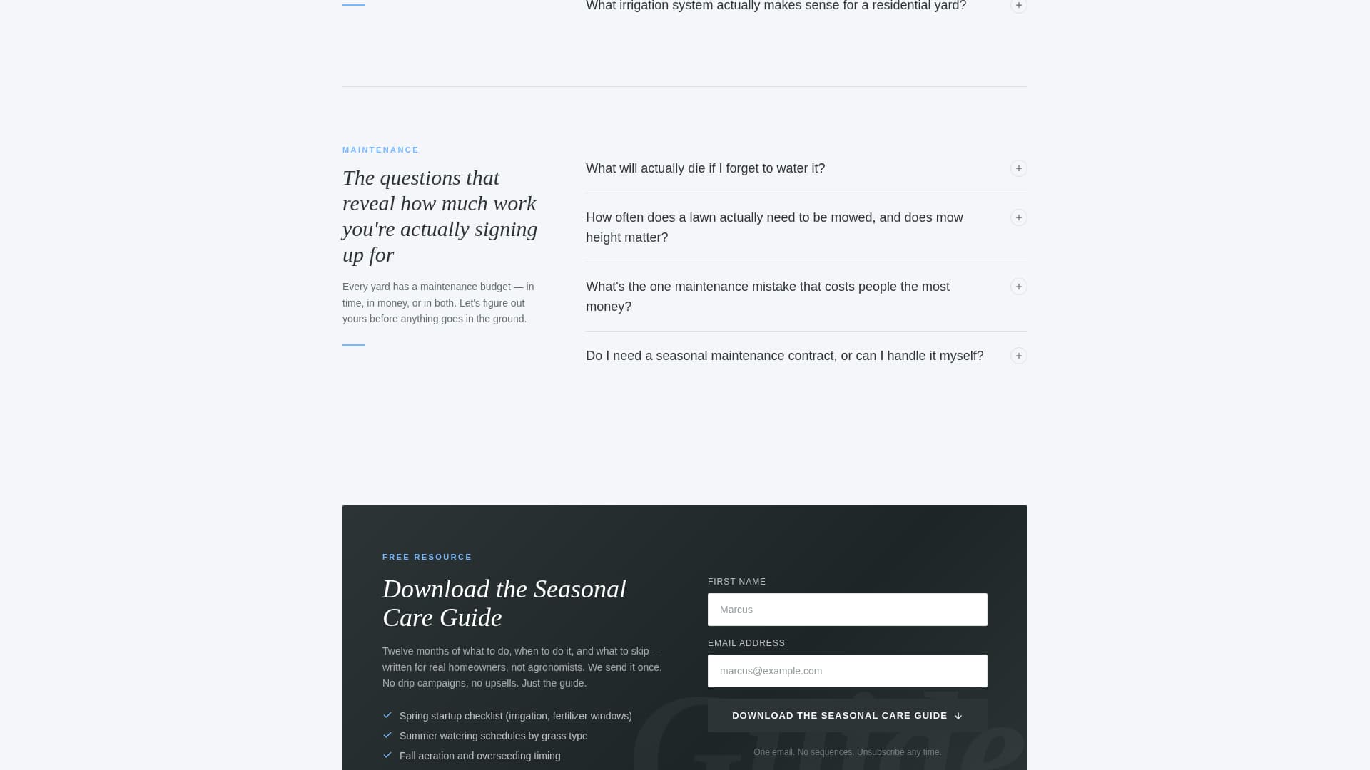 Landscaper FAQ Website Template
