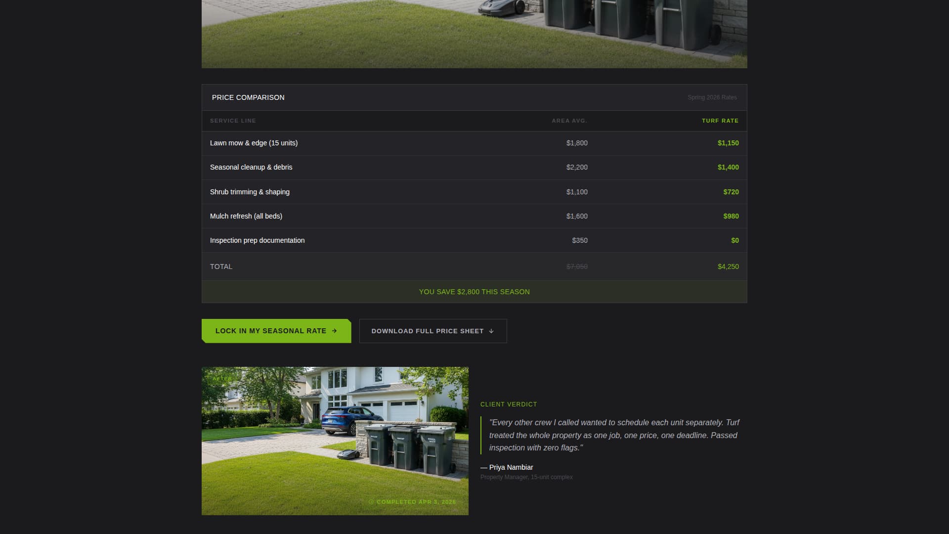 Landscaper Marketing Pricing Website Template