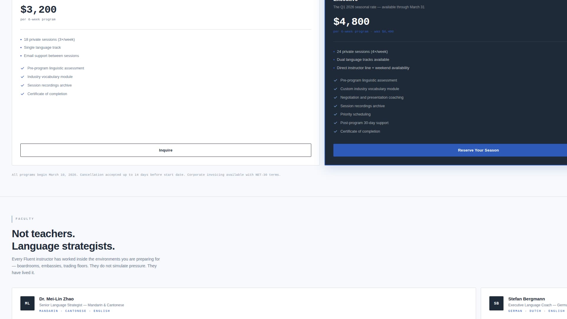 Fluent - Executive Language Landing Page Template