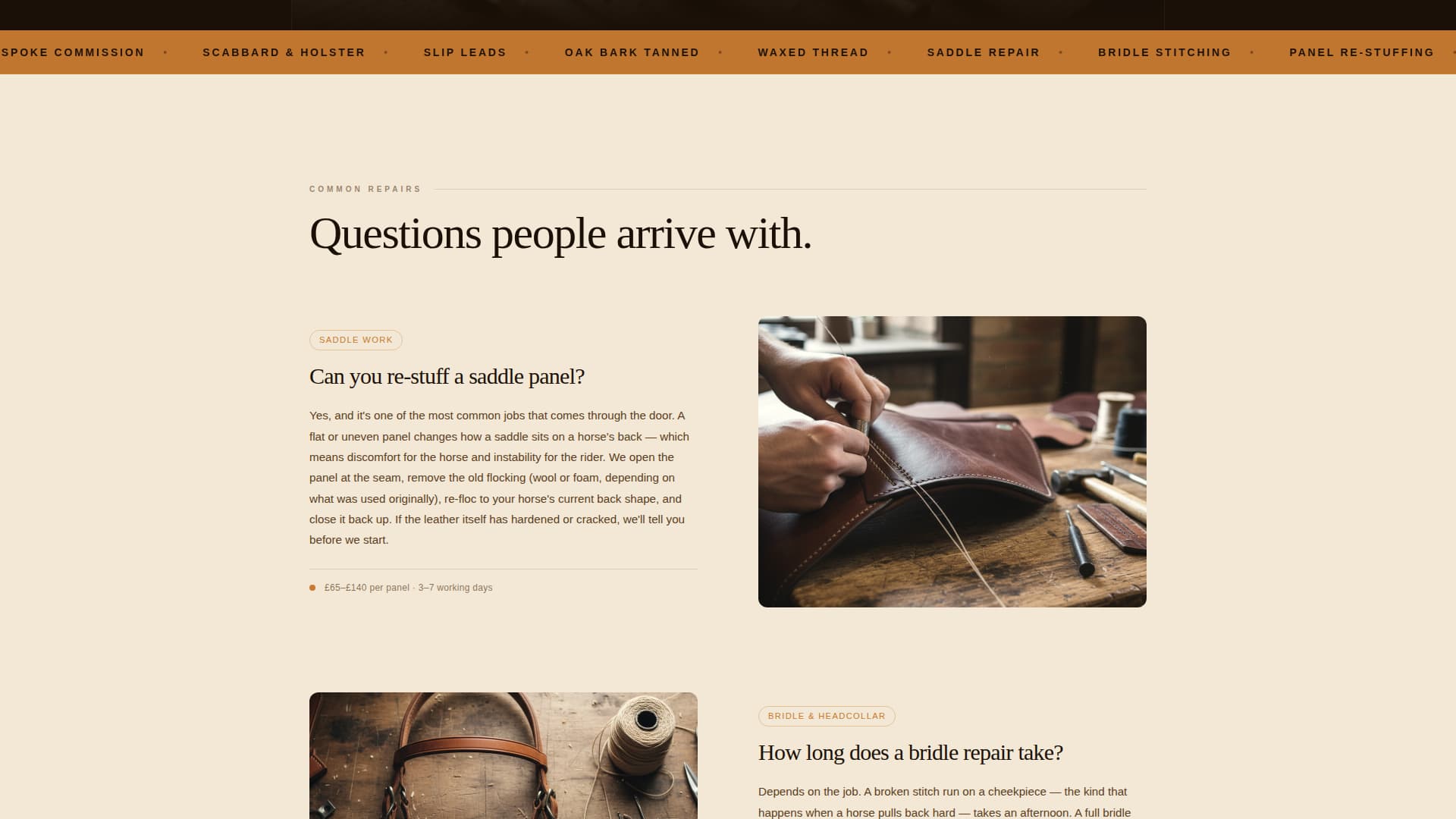 Leather Worker & Saddler Business FAQ Website Template
