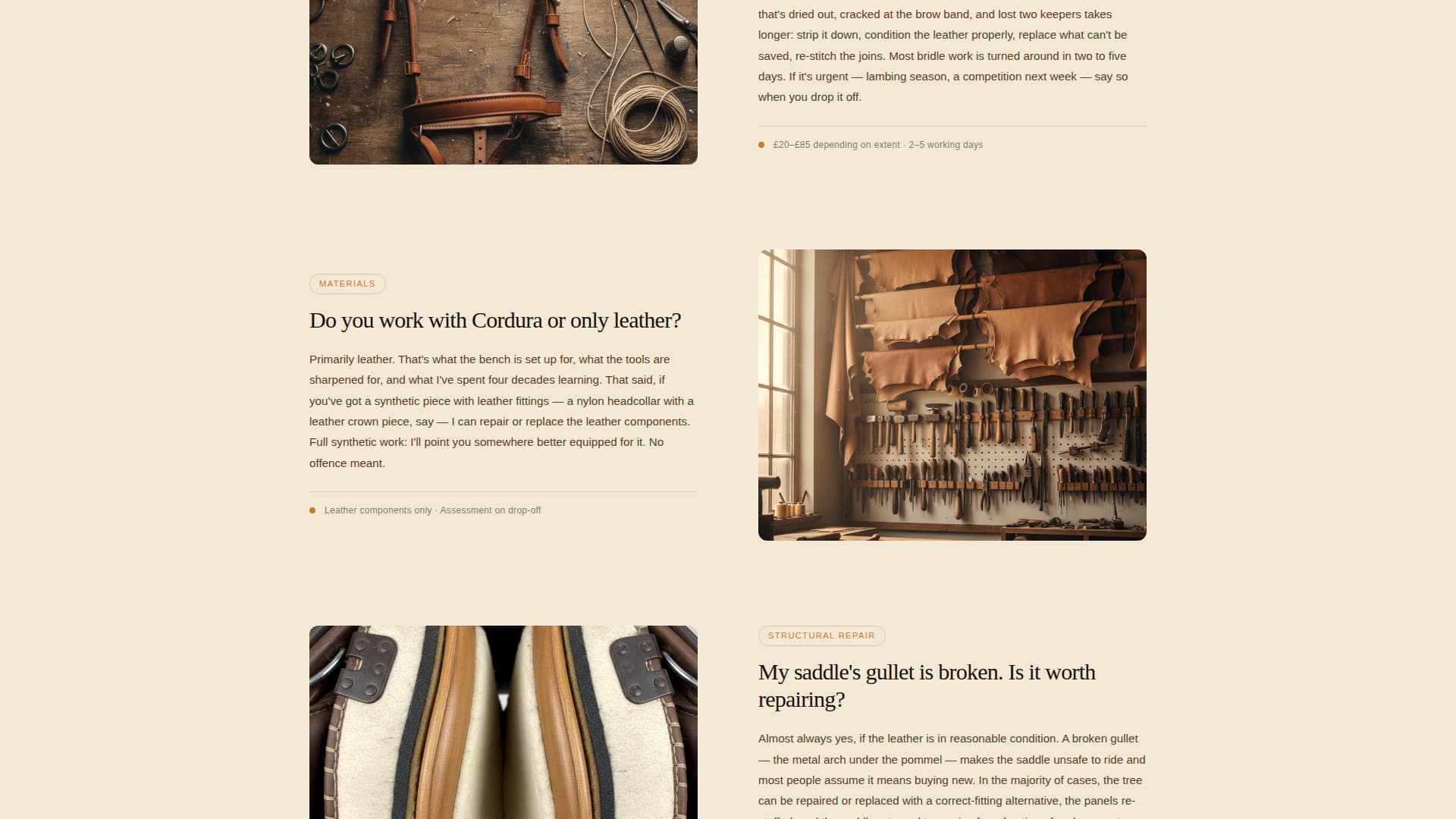 Leather Worker & Saddler Business FAQ Website Template