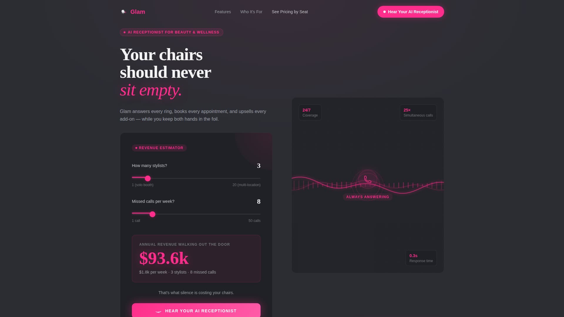 Glam - Intelligent Salon Landing Page Template