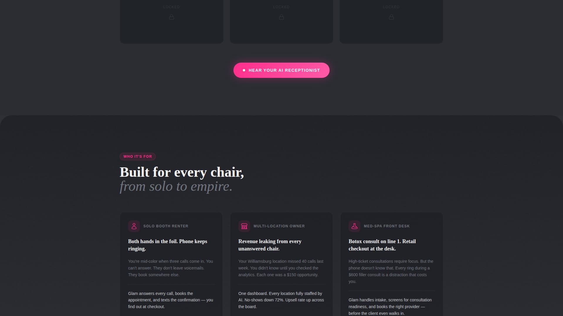 Glam - Intelligent Salon Landing Page Template