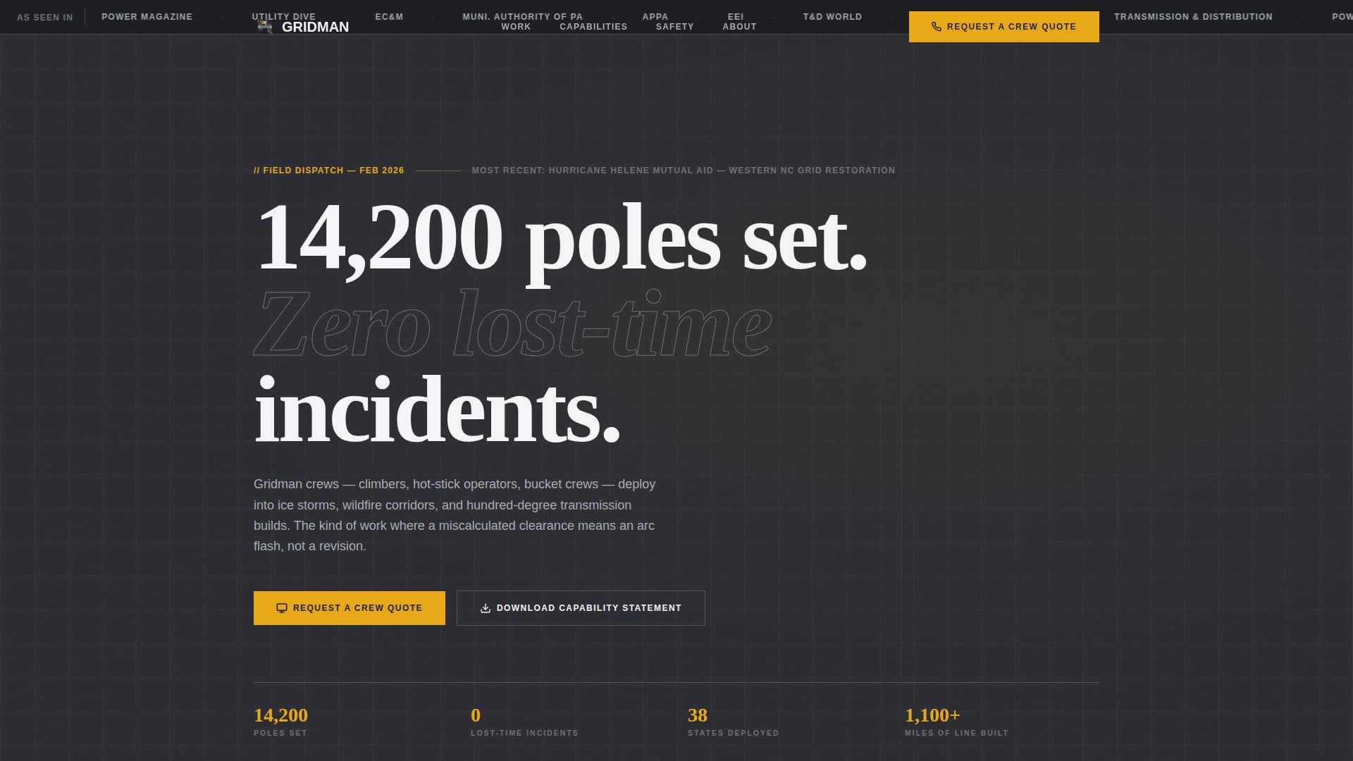 Lineworker (Power Line) Business Portfolio Website Template