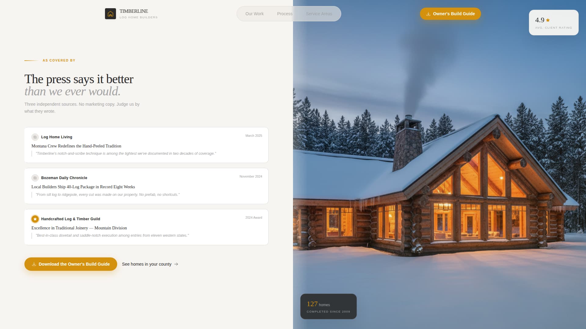 Log Home Builder Business FAQ Website Template