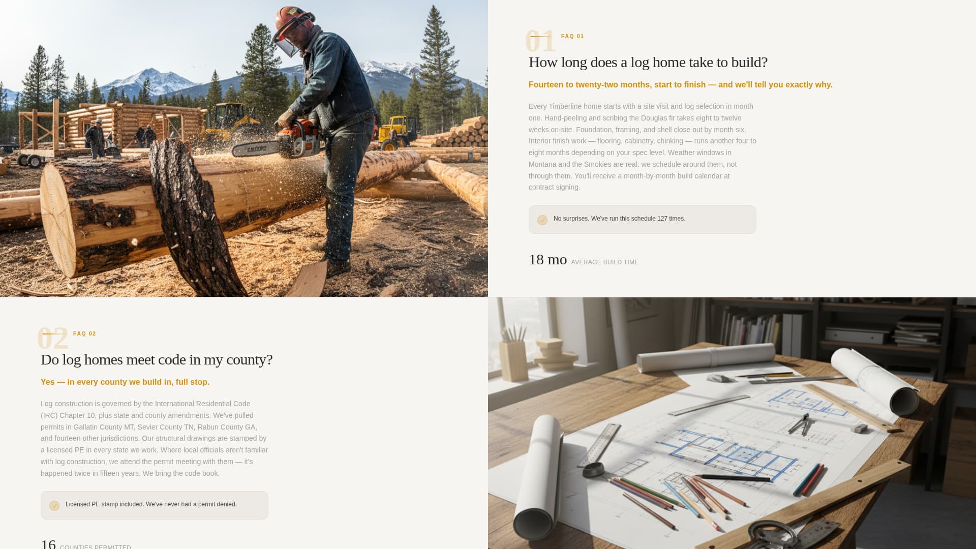 Log Home Builder Business FAQ Website Template