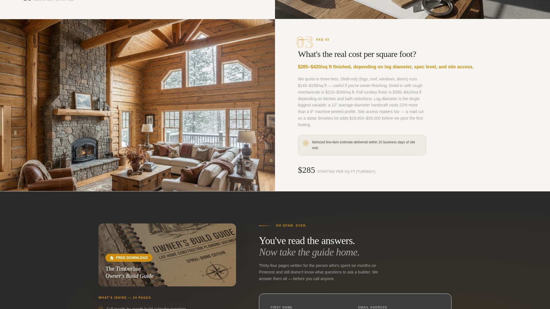 Log Home Builder Business FAQ Website Template