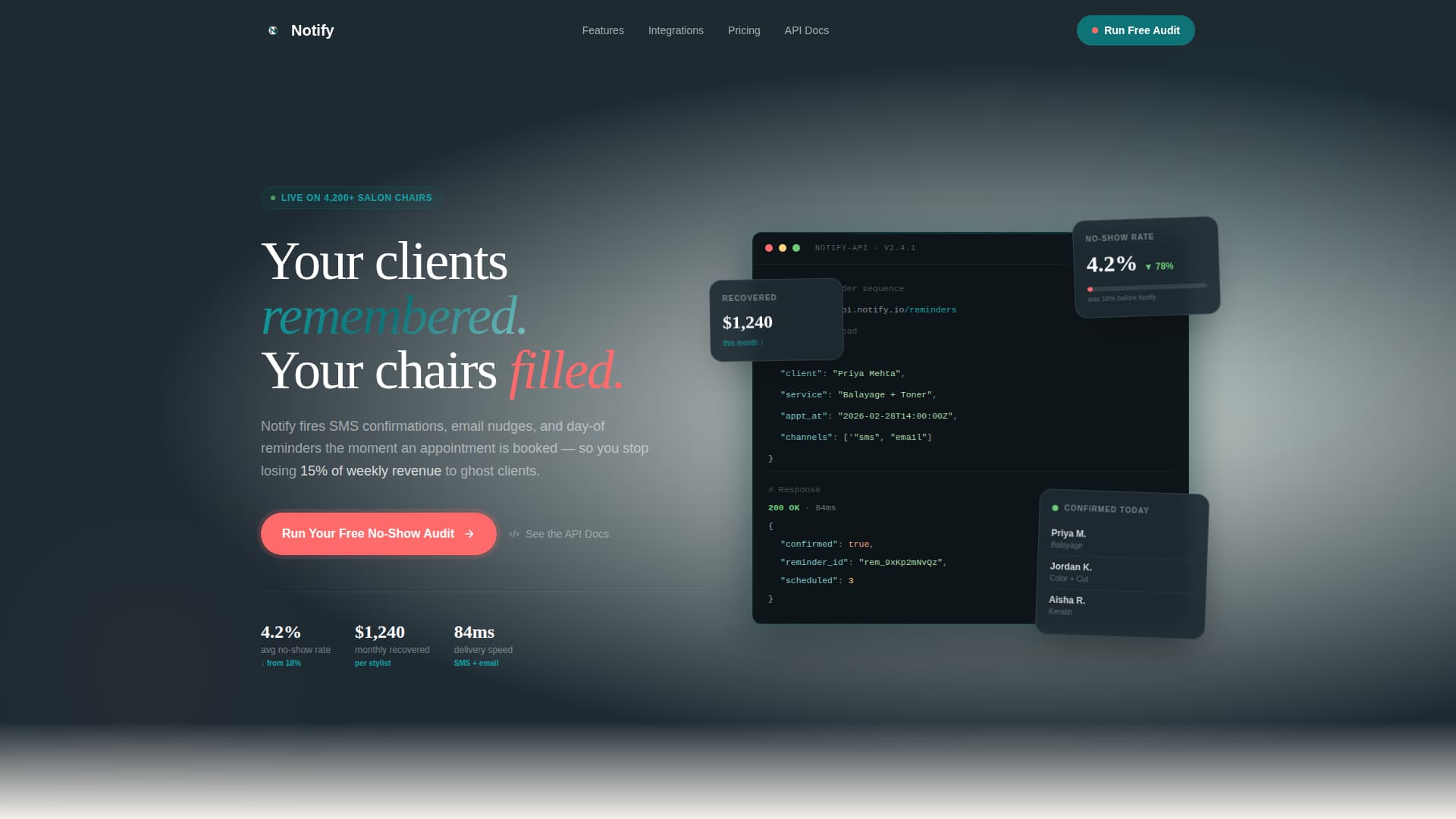 Notify - Powerful Salon Landing Page Template