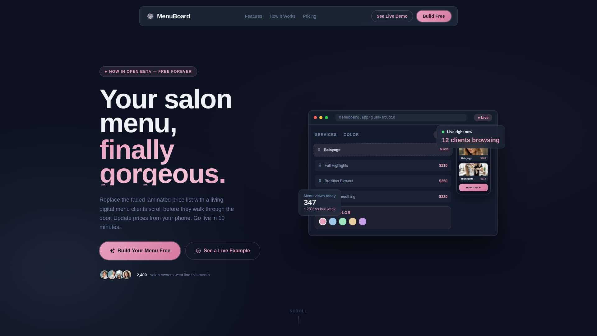 Menuboard - Stunning Salon Landing Page Template