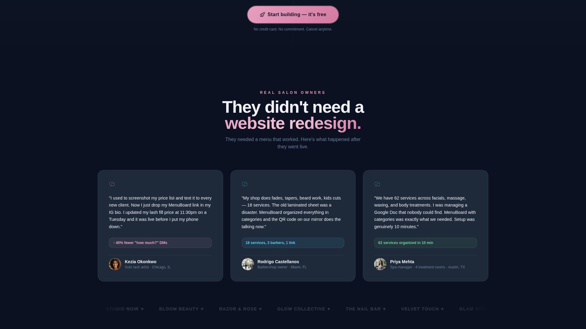 Menuboard - Stunning Salon Landing Page Template