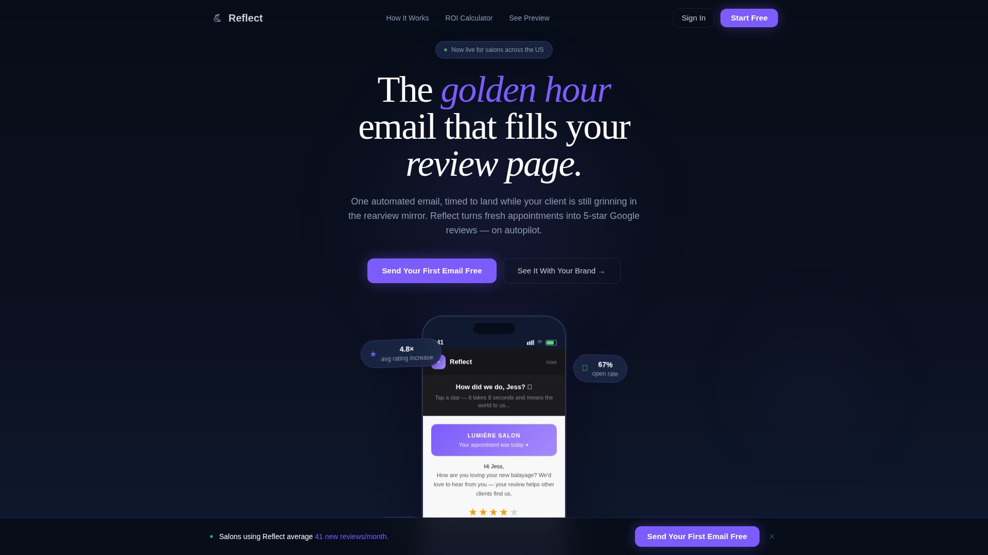 Reflect - Powerful Salon Landing Page Template