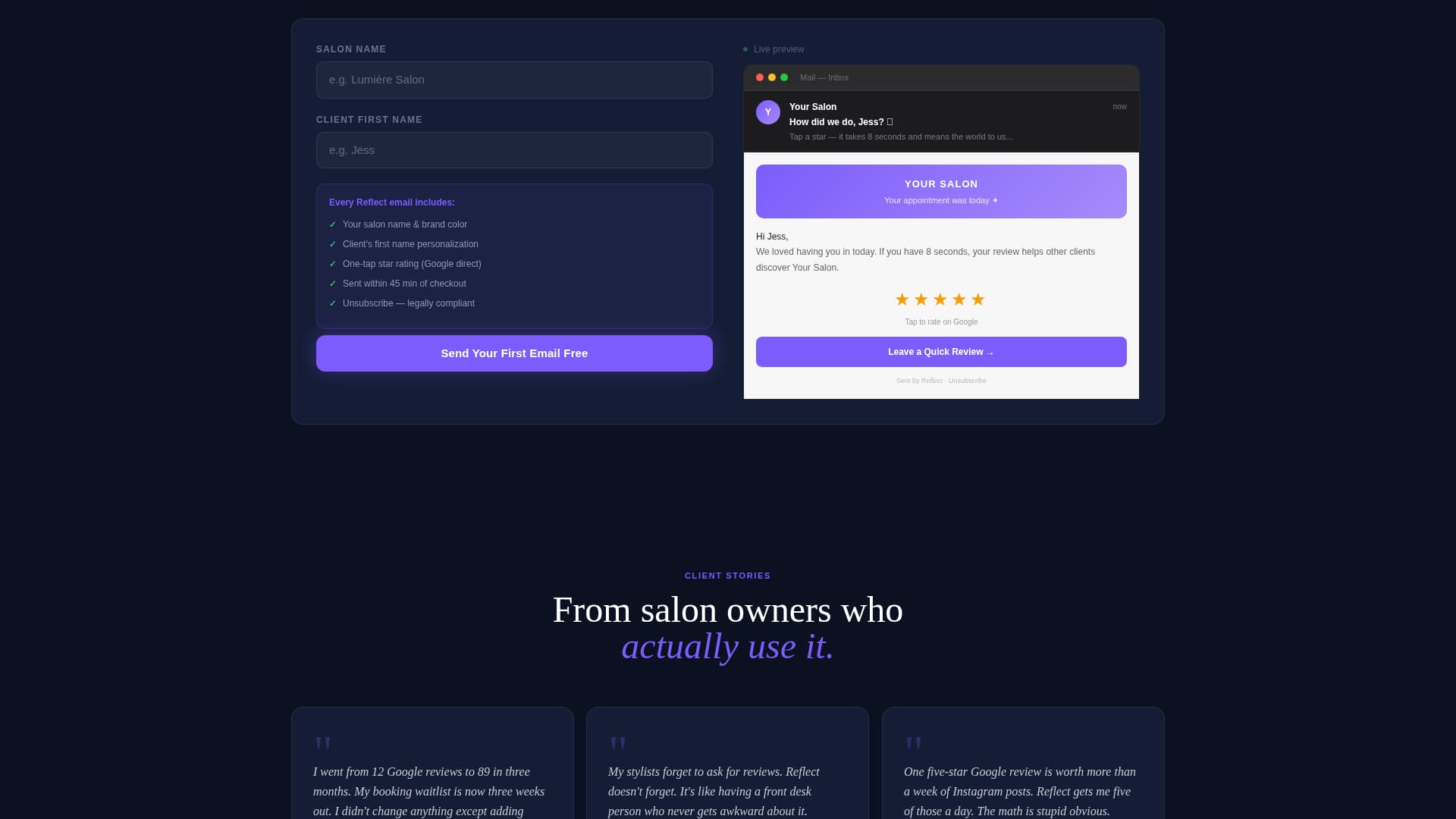 Reflect - Powerful Salon Landing Page Template