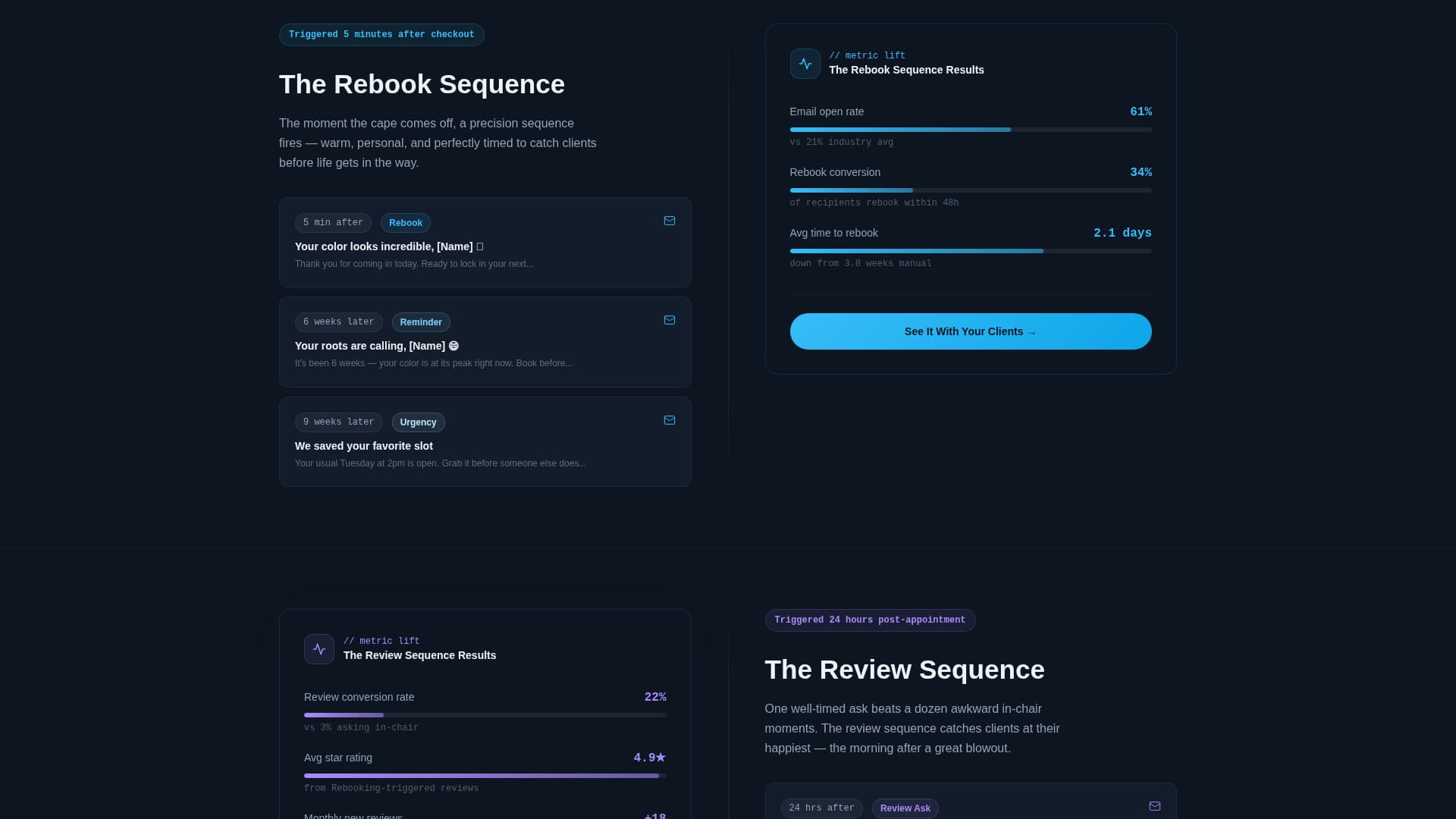 Rebooking - Automated Salon Landing Page Template