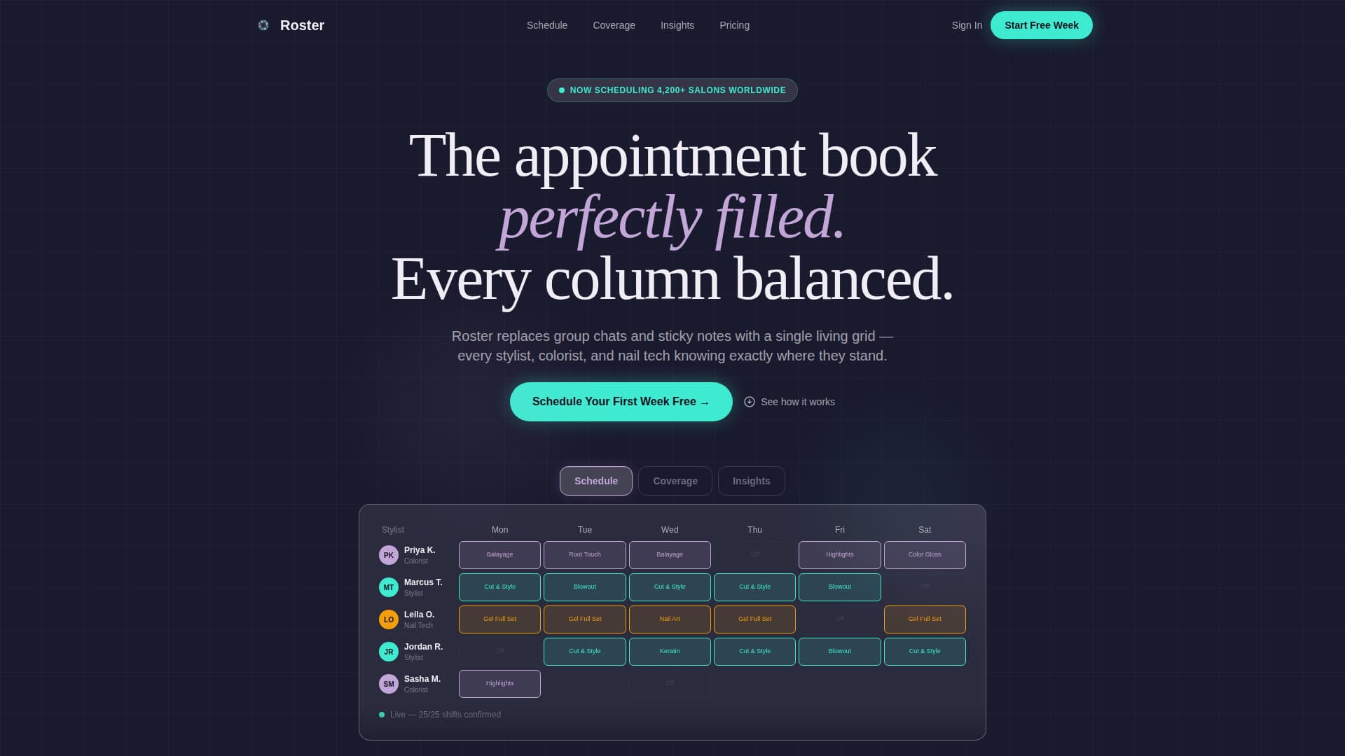 Roster - Powerful Salonscheduling Landing Page Template