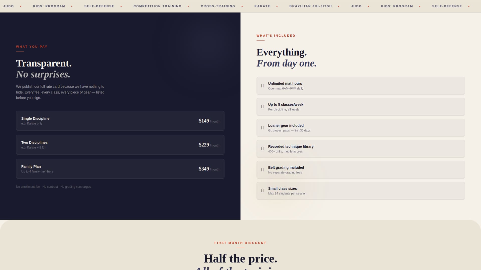 Martial Arts School Marketing Booking Website Template