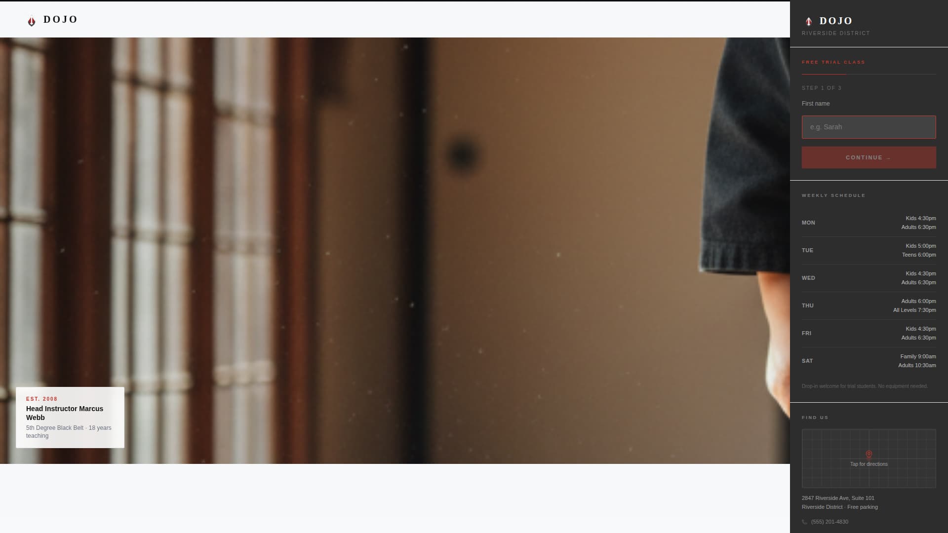 Martial Arts School Marketing Advanced Booking Website Template