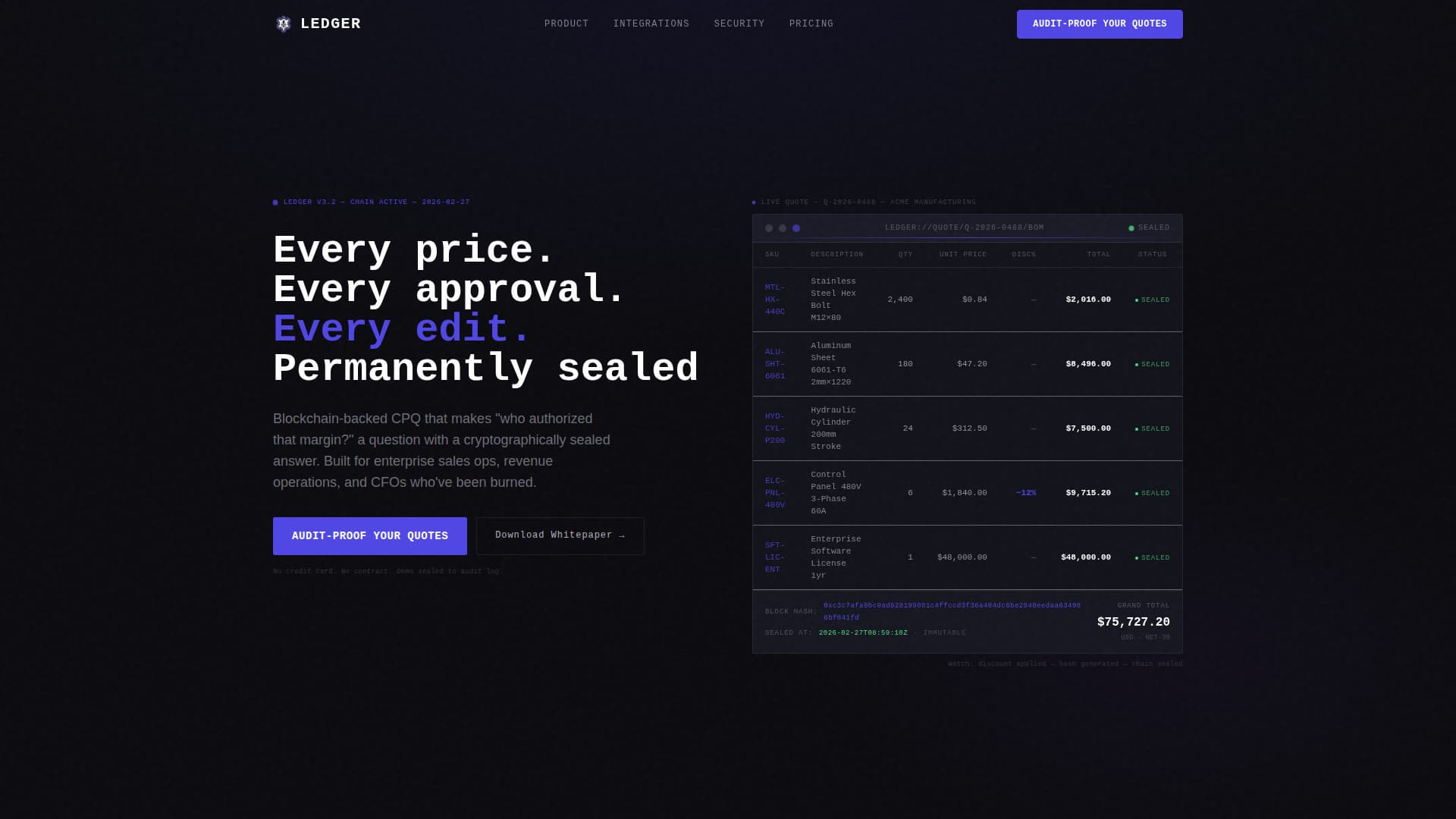 Ledger - Immutable CPQ Landing Page Template