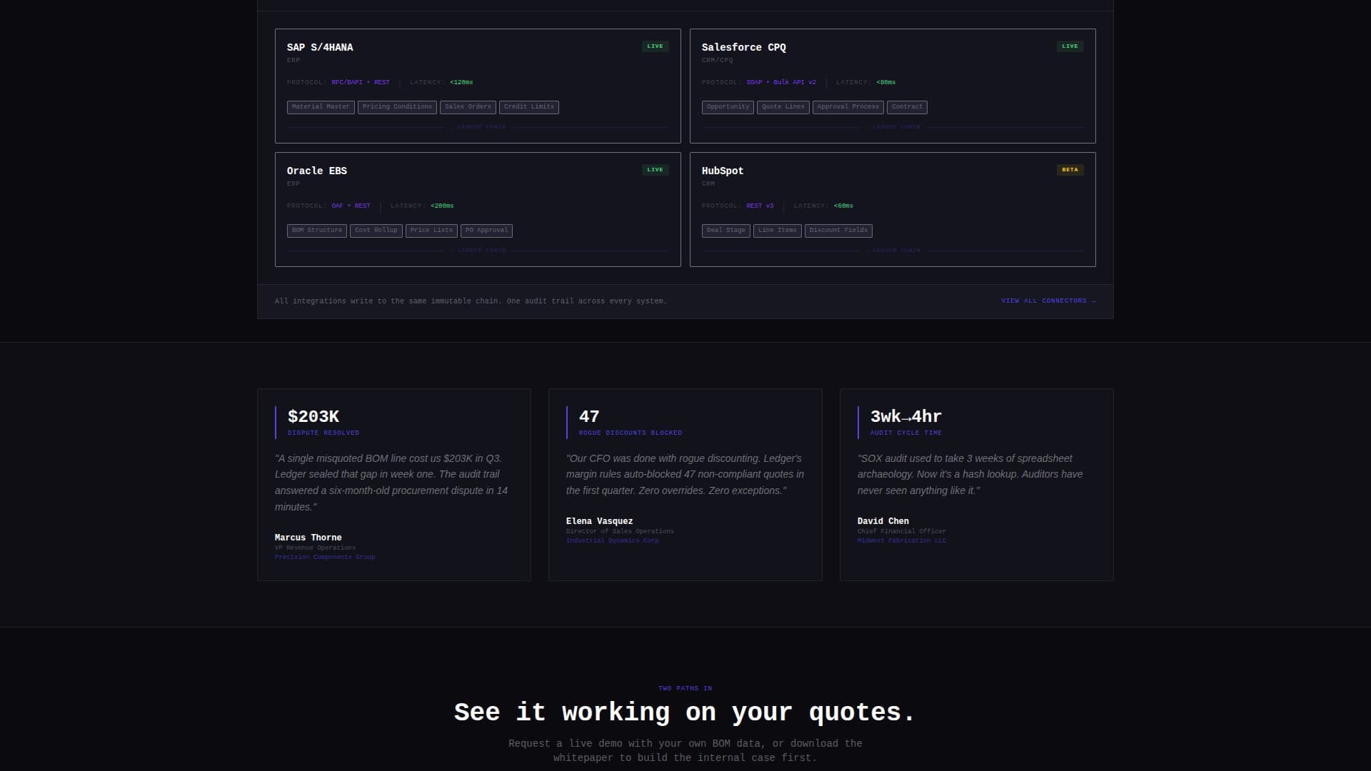 Ledger - Immutable CPQ Landing Page Template
