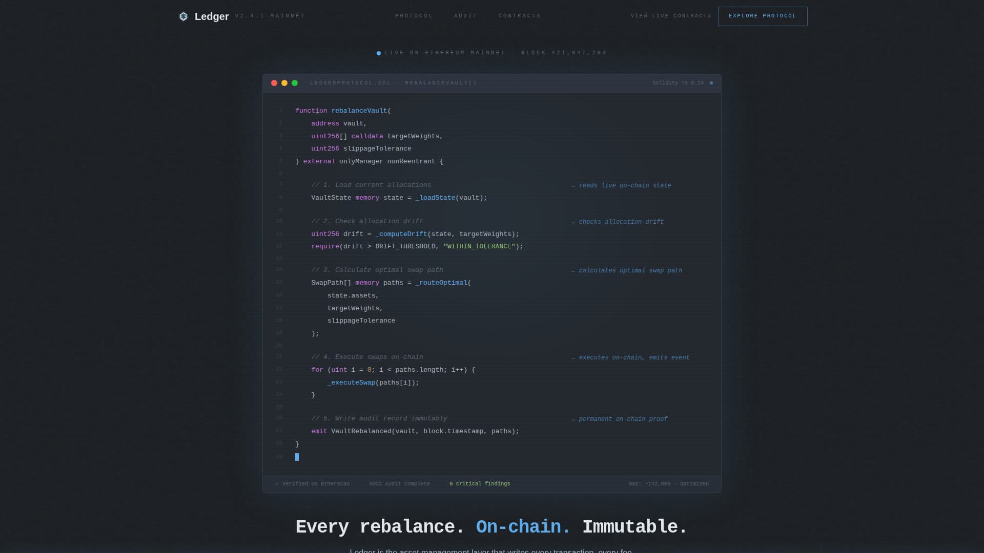 Ledger - Transparent Blockchain Landing Page Template