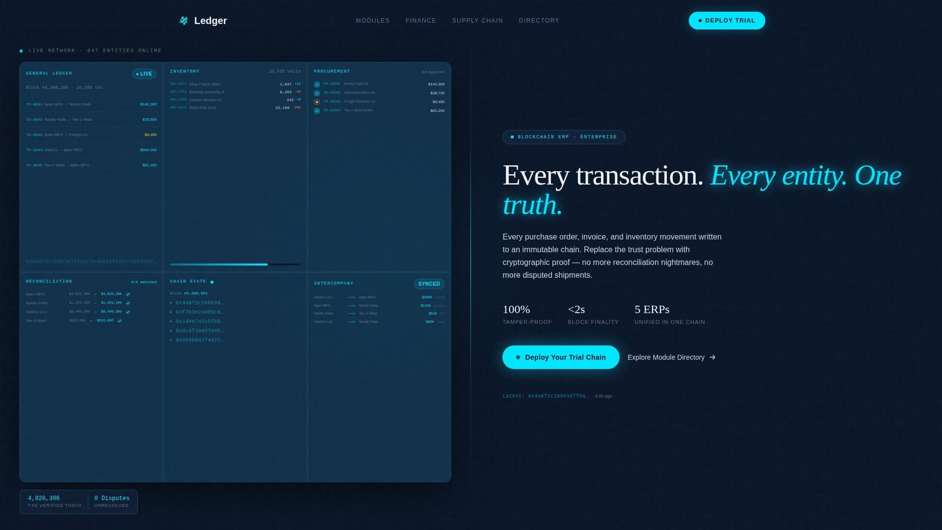Ledger - Immutable ERP Landing Page Template