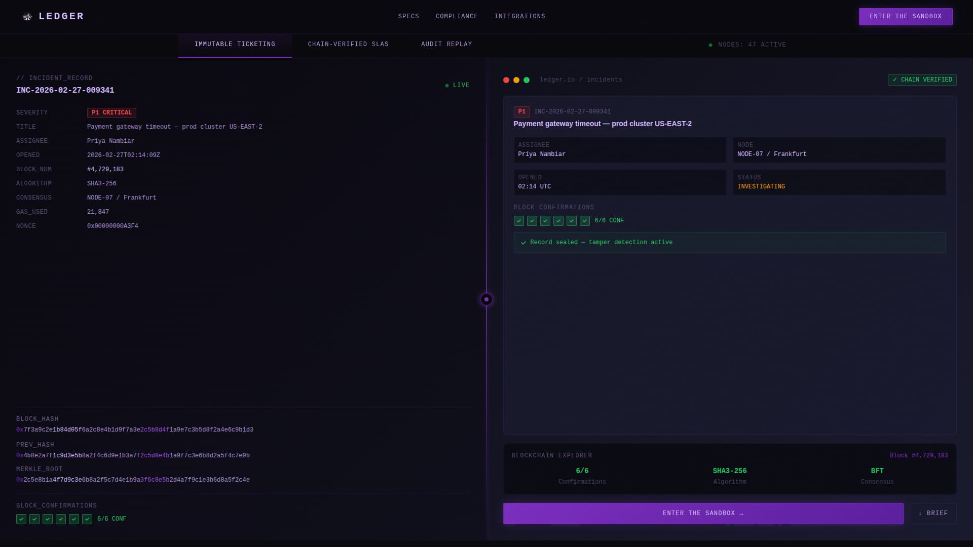 Ledger - Immutable ITSM Landing Page Template