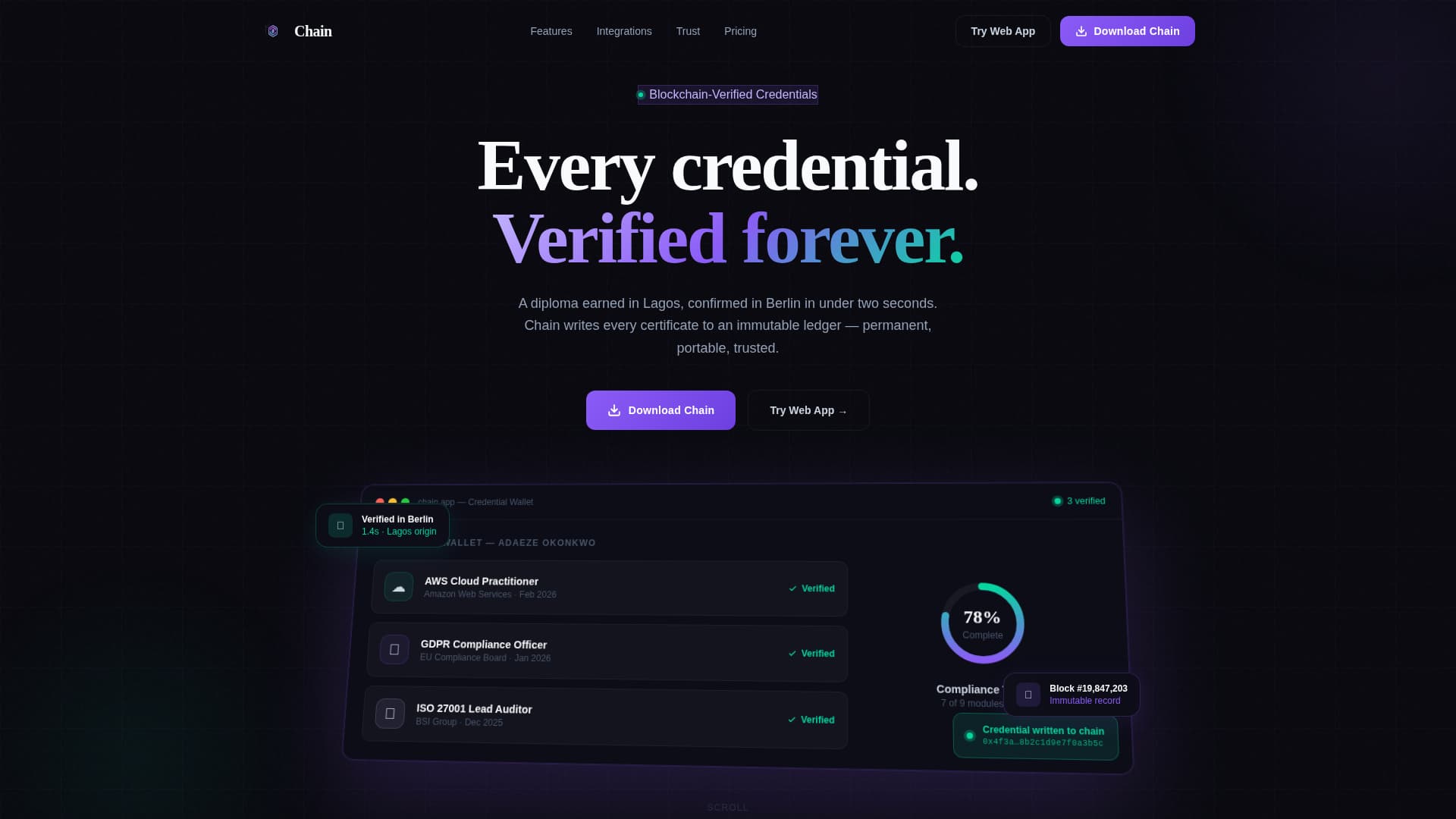 Chain - Verified Credential Landing Page Template