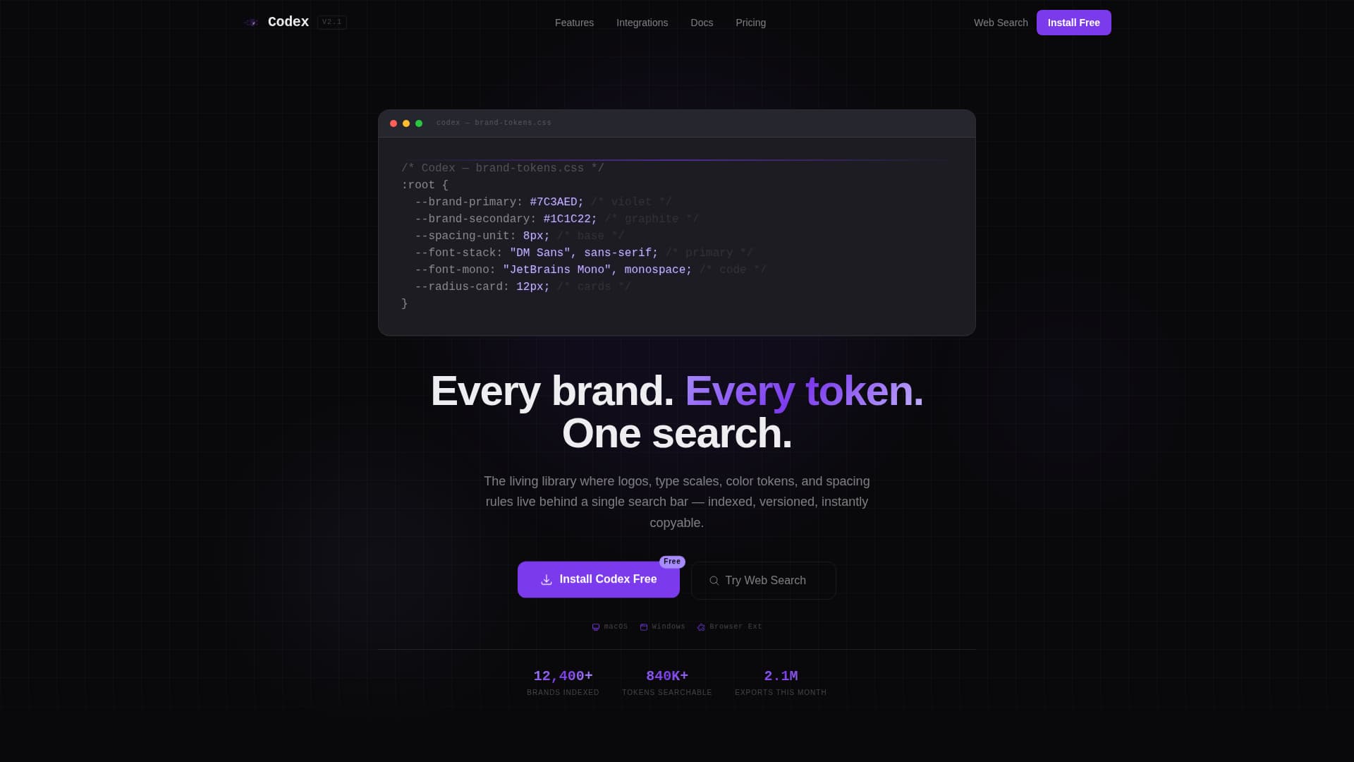 Codex - Searchable Brandguidelines Landing Page Template