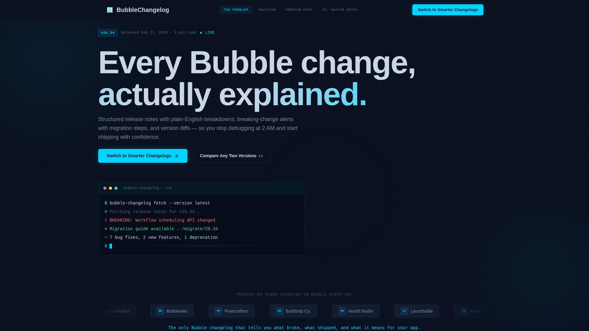 Changelog - Smarter Bubble Landing Page Template