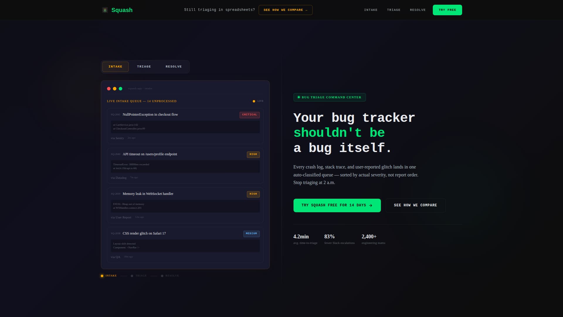 Squash - Powerful Bugtracking Landing Page Template