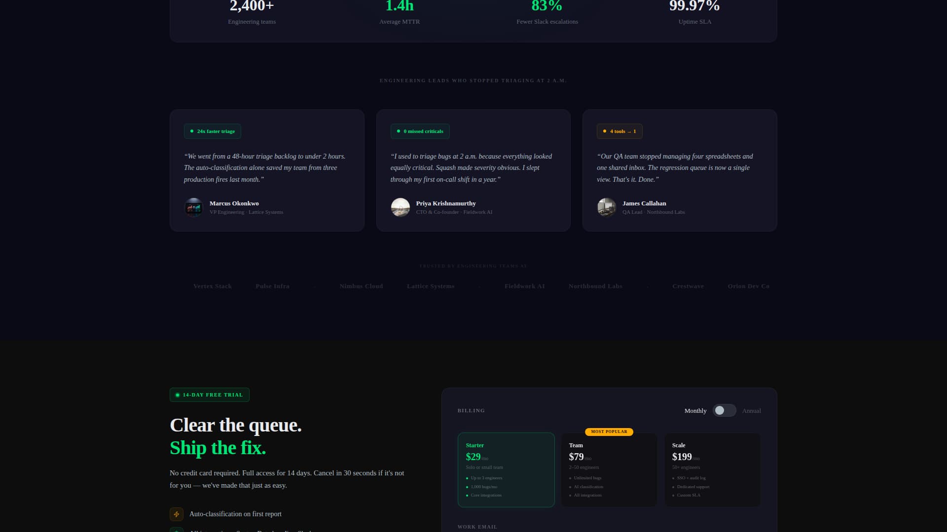 Squash - Powerful Bugtracking Landing Page Template