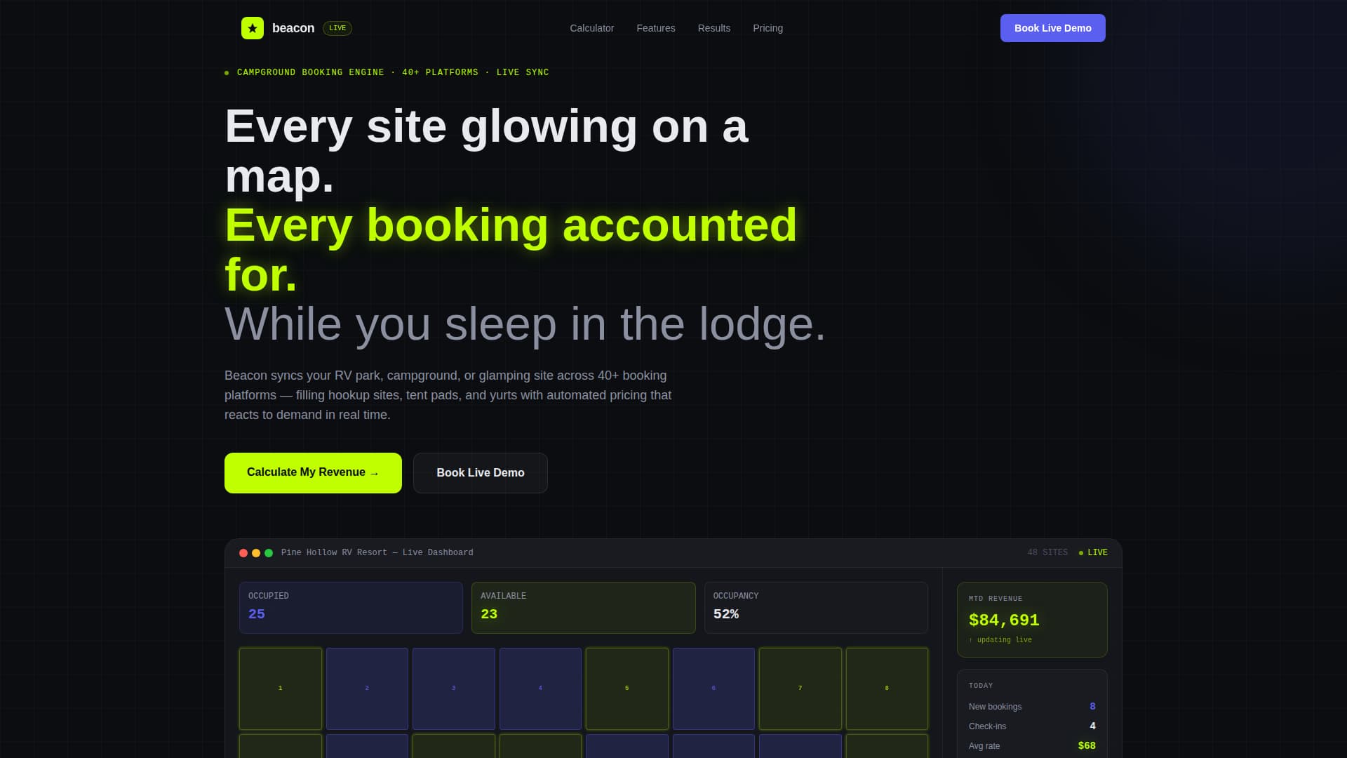 Beacon - Powerful Campground Landing Page Template