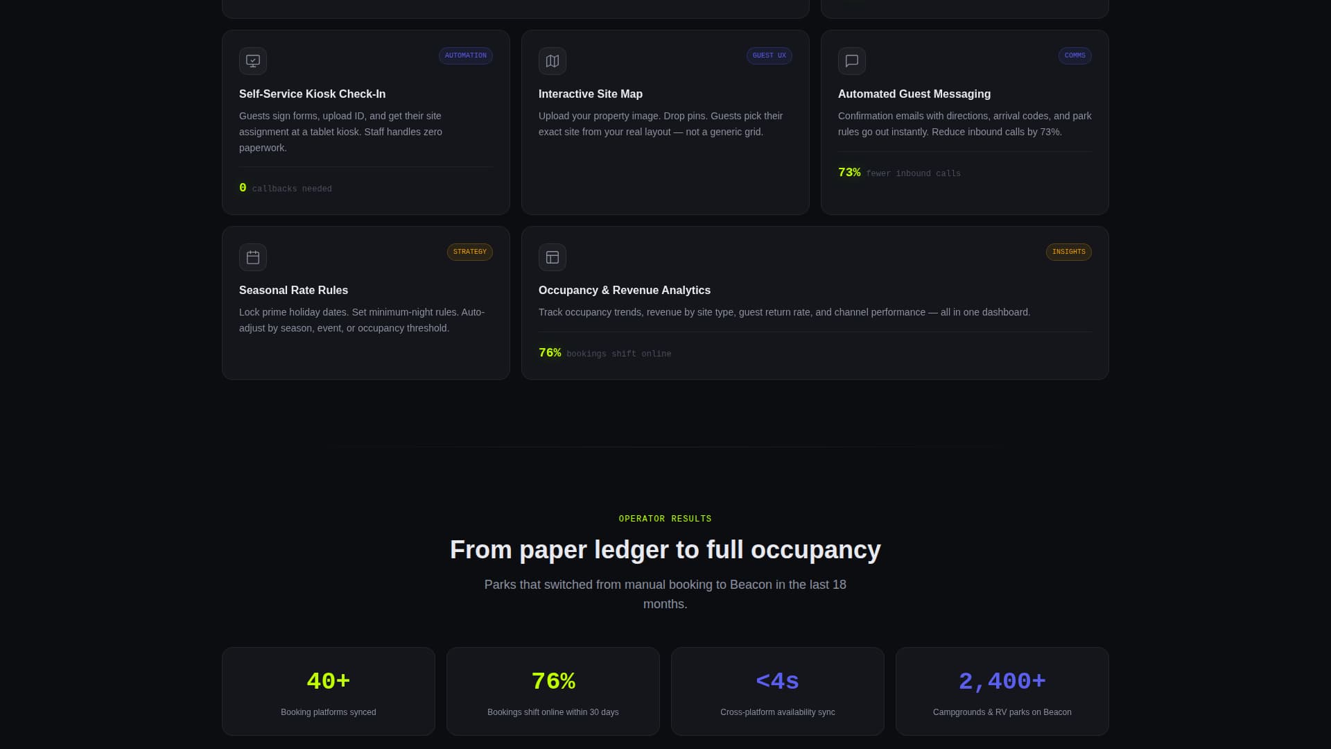 Beacon - Powerful Campground Landing Page Template