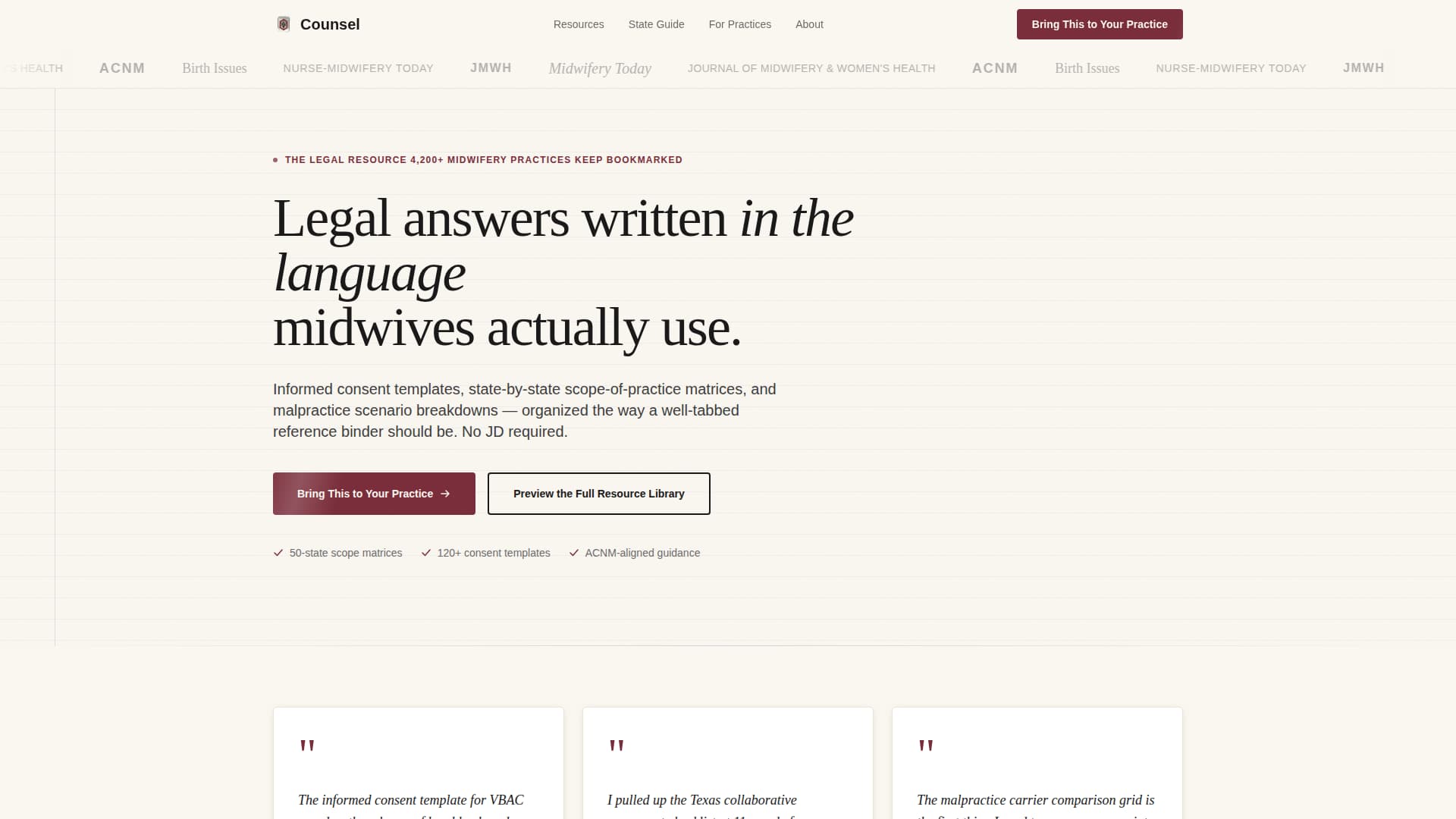 Counsel - Authoritative Midwifery Landing Page Template