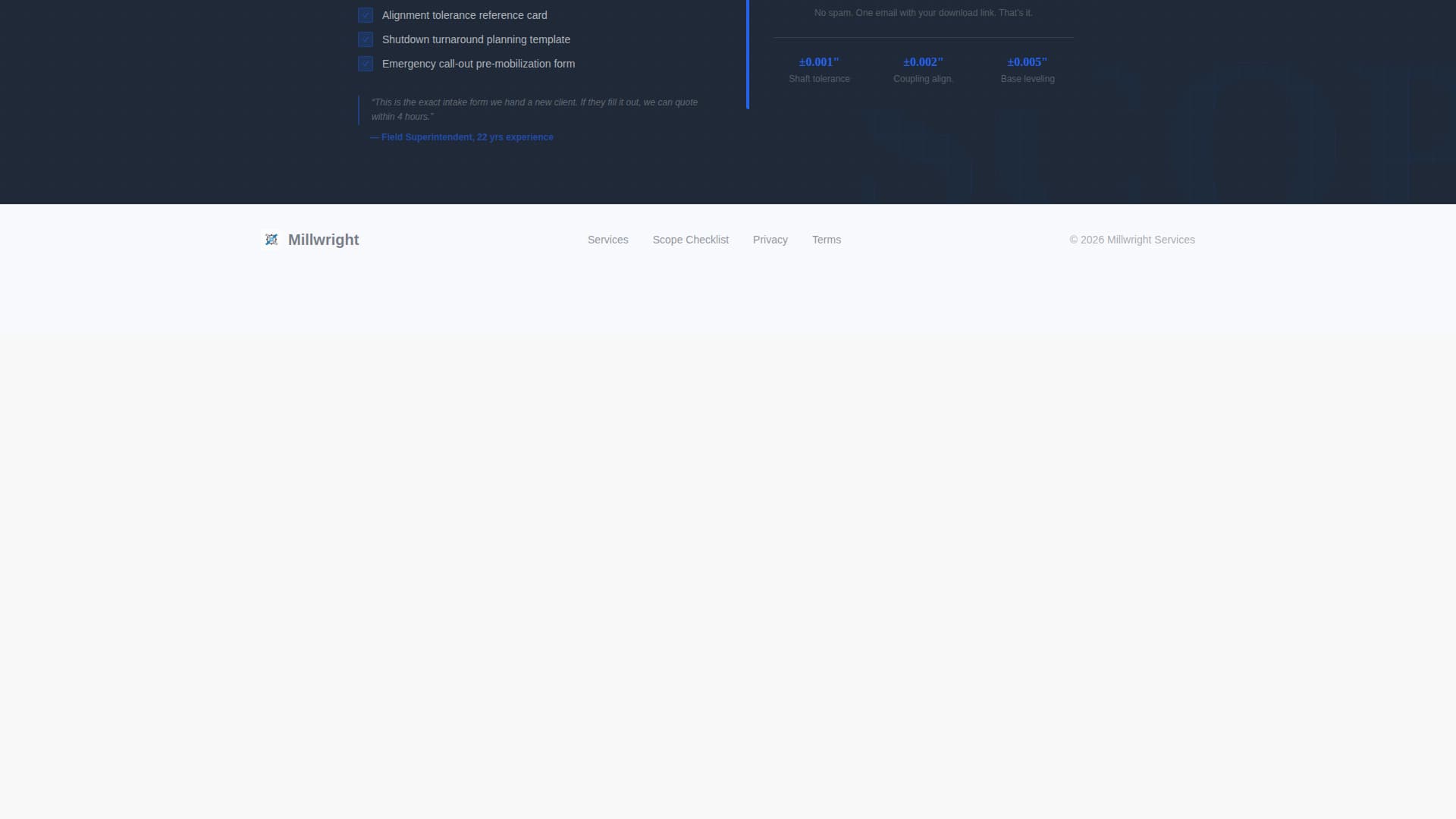 Millwright - Precision Industrial Landing Page Template
