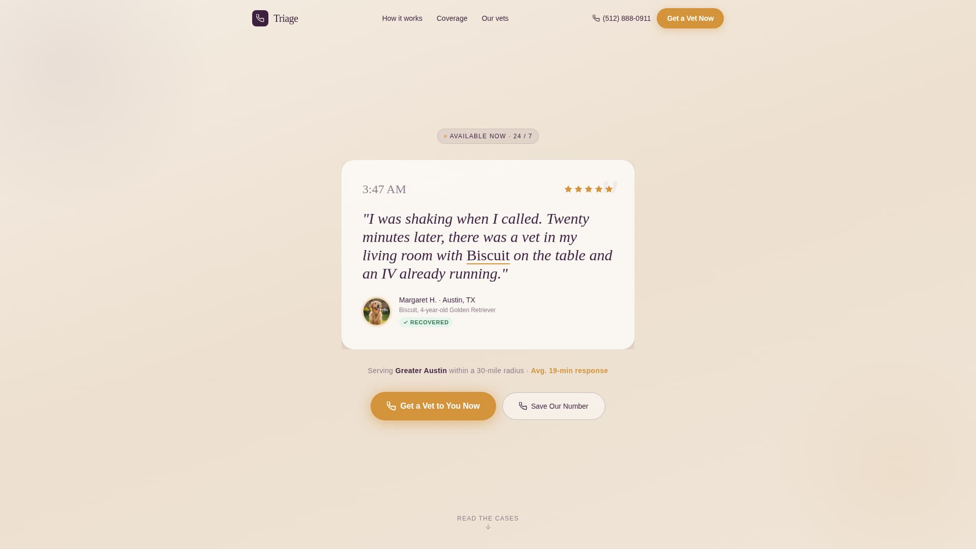 Triage - Urgent Mobilevet Landing Page Template