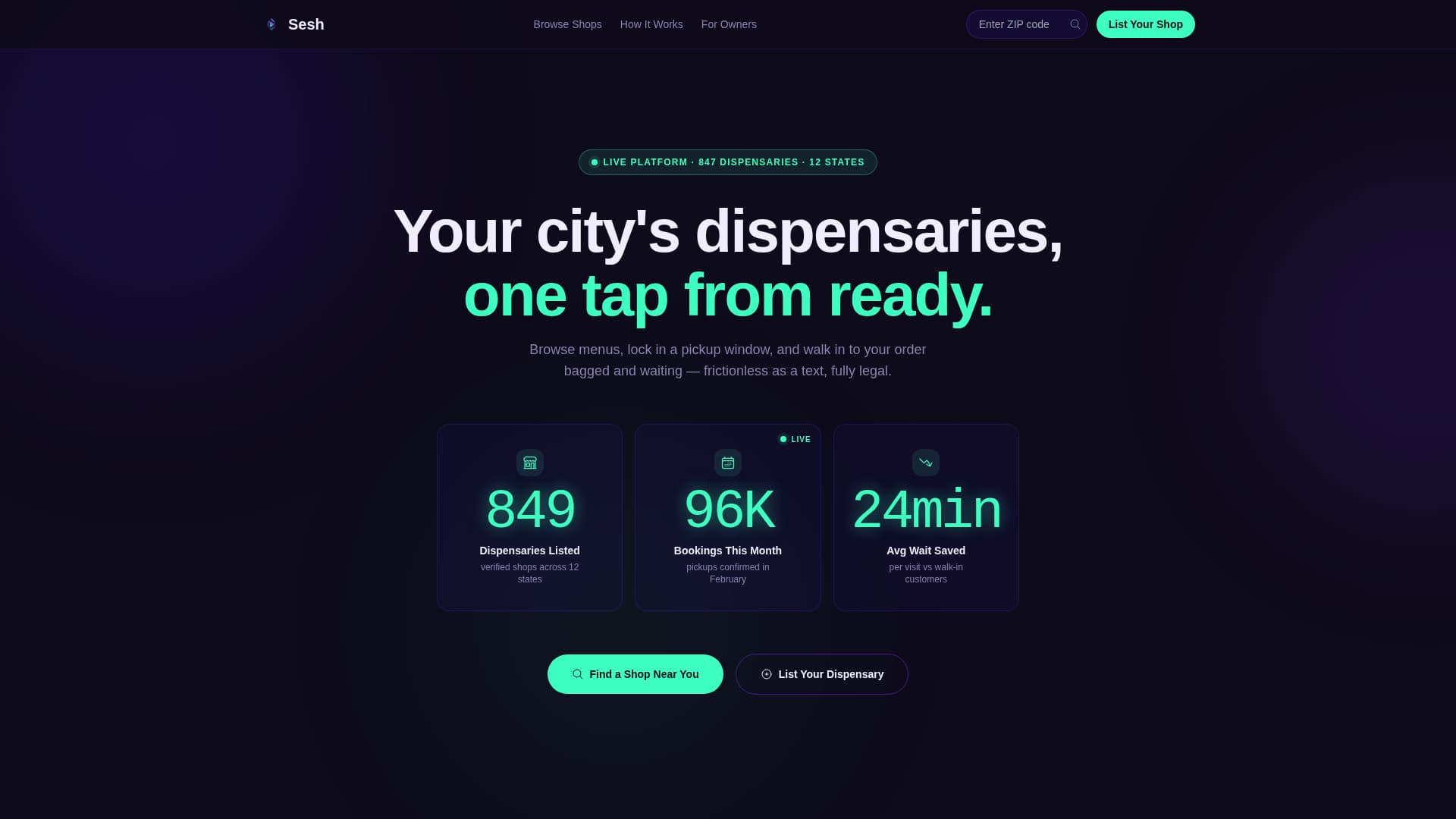 Sesh - Electric Cannabis Landing Page Template