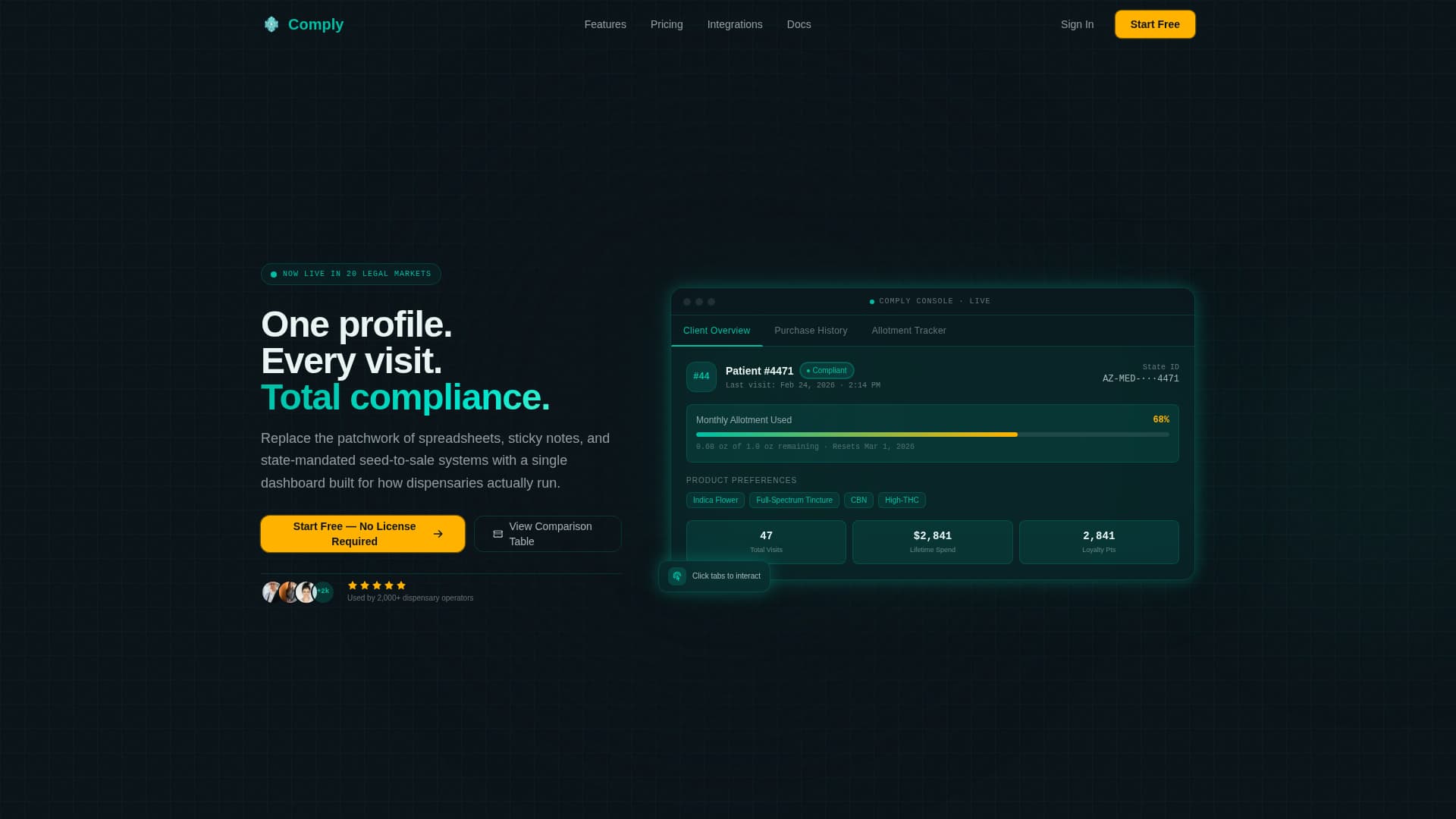 Comply - Unified Cannabismanagement Landing Page Template