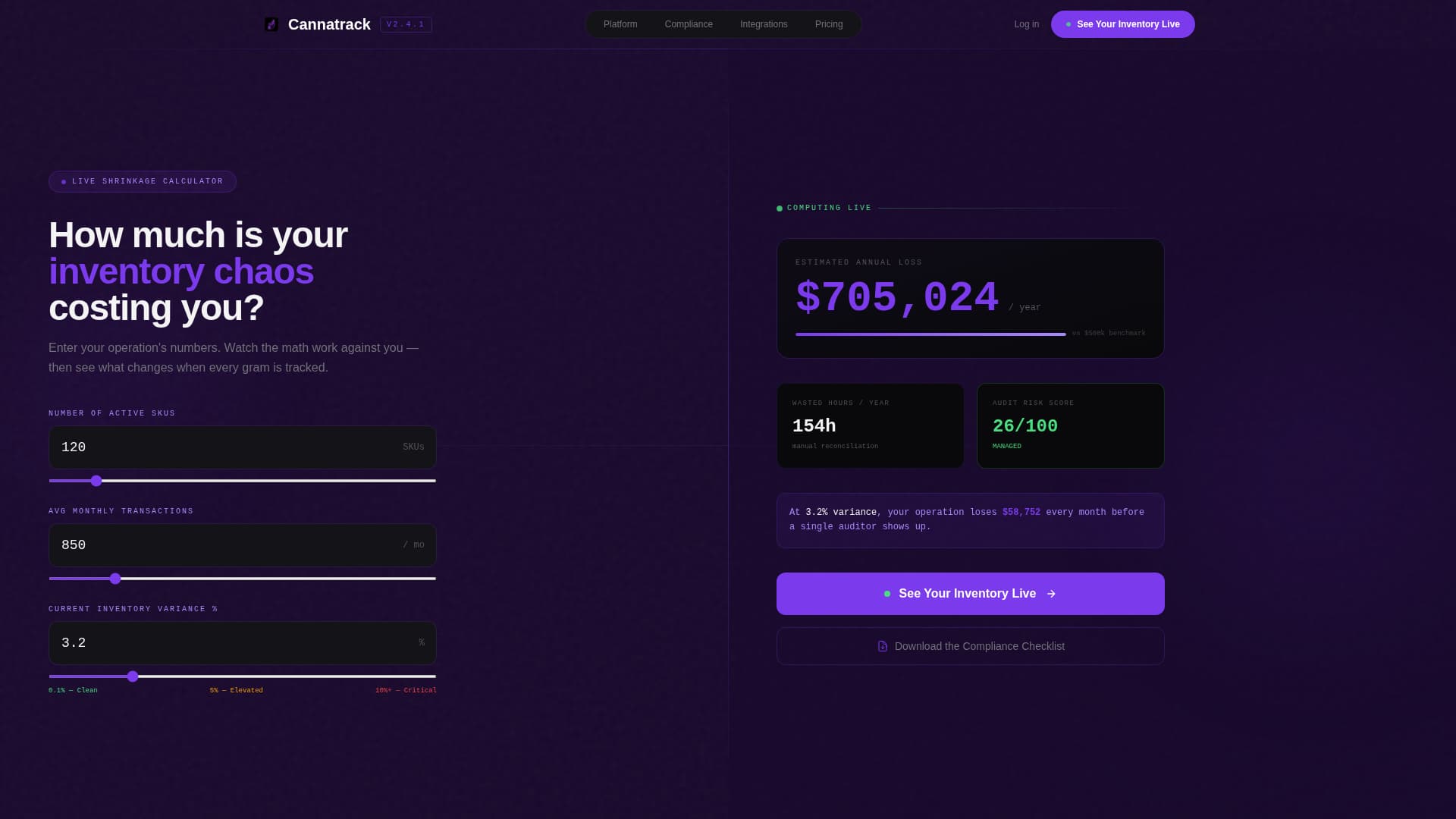 Cannabis Software & SaaS Cost Calculator Website Template