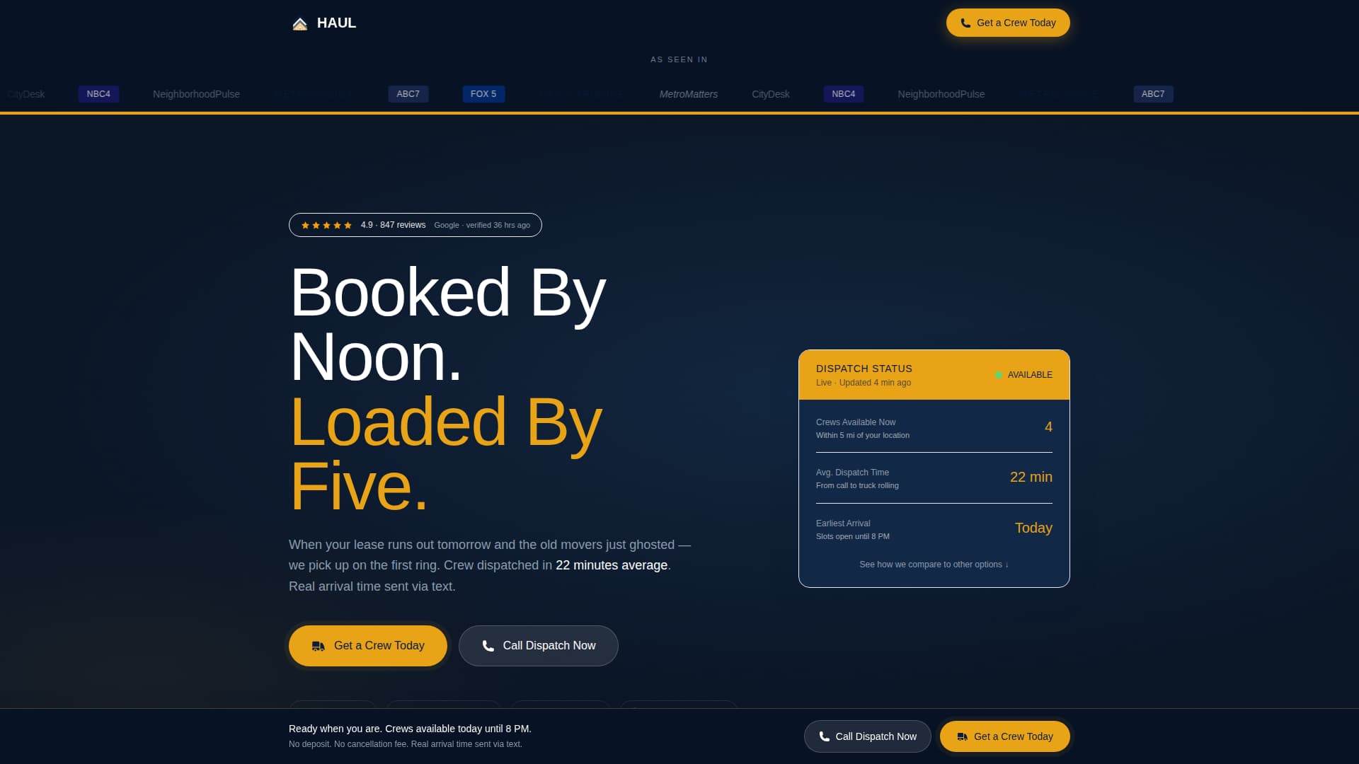 Haul - Emergency Moving Landing Page Template