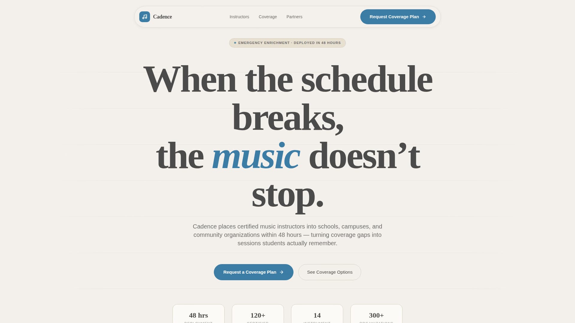 Cadence - Emergency Music Landing Page Template