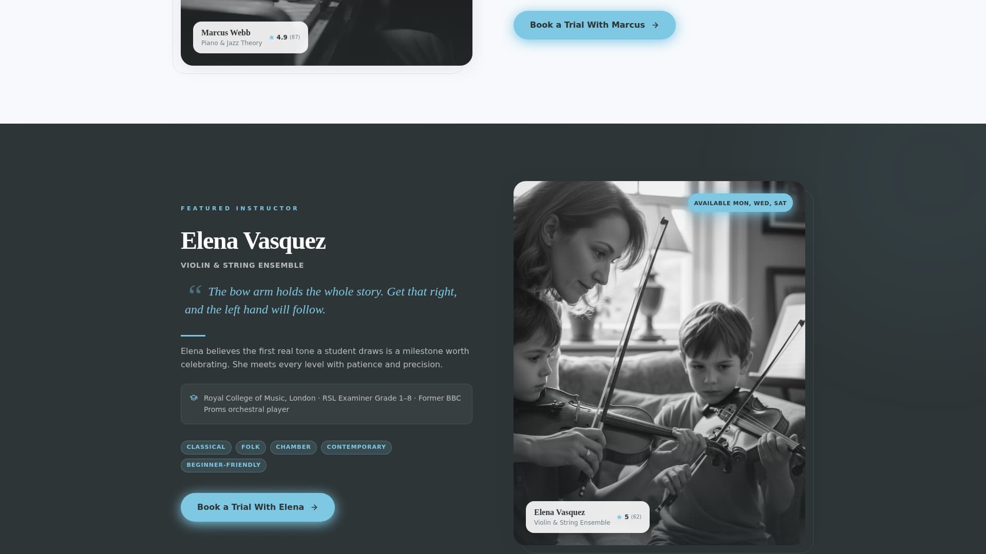 Cadence - Editorial Musicteacher Landing Page Template