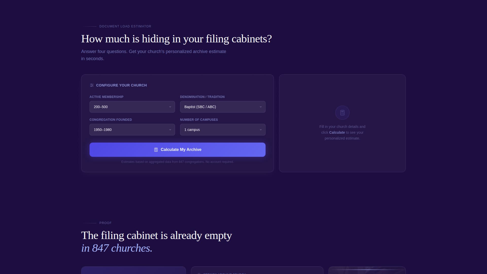 Church & Religious Software Specialist Cost Calculator Website Template